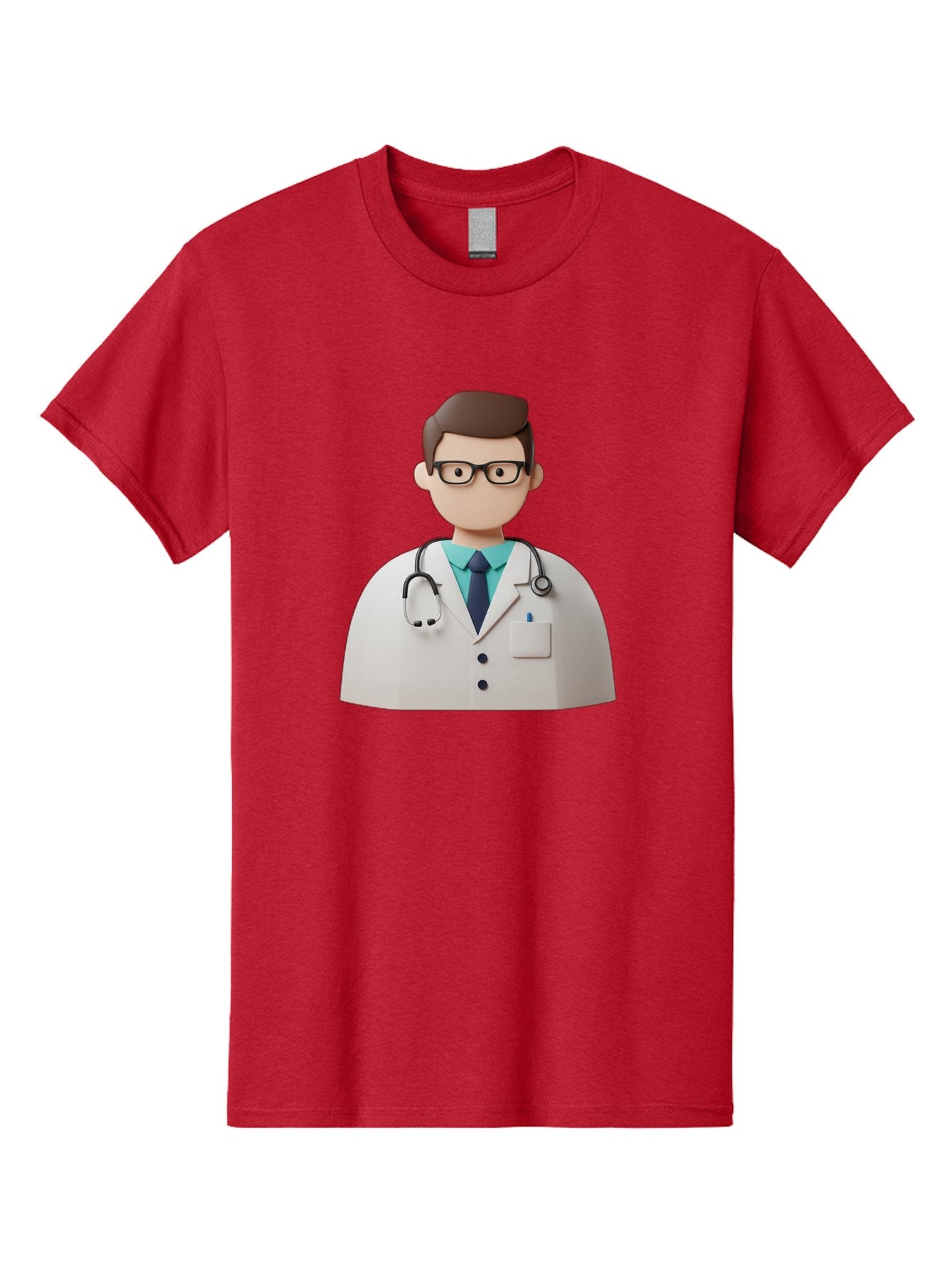 Doctor-5 Men'S Graphic Tee, 100% Cotton, Comfortable Casual Summer Wear, Machine Washable, 3D Cartoon Doctor, Medical Professional, Stethoscope Around Neck, White Lab Coat, Glasses, Blue Shirt, Dark Blue Tie, Healthcare, Medical Care, Baa460 9