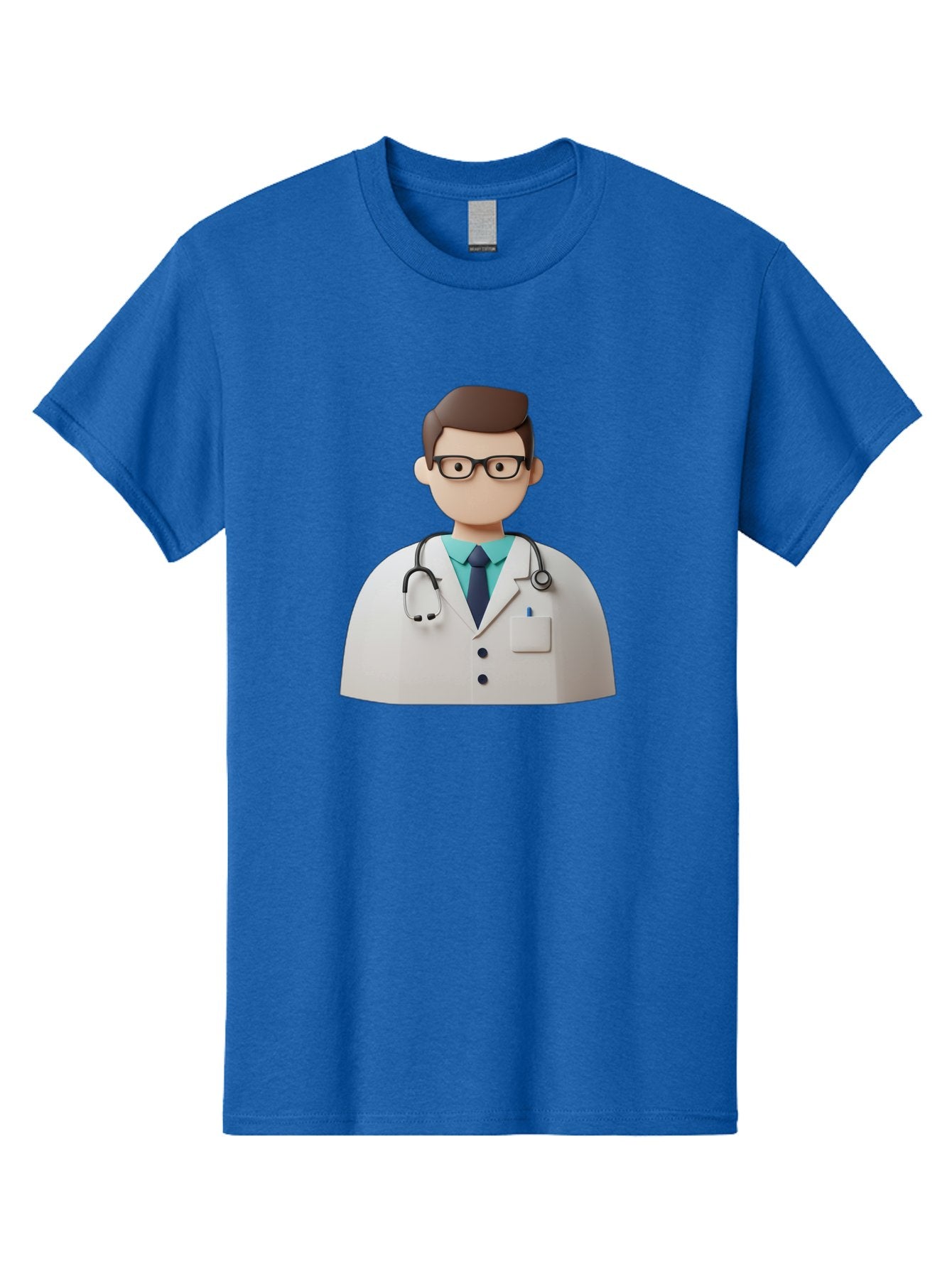 Doctor-5 Men'S Graphic Tee, 100% Cotton, Comfortable Casual Summer Wear, Machine Washable, 3D Cartoon Doctor, Medical Professional, Stethoscope Around Neck, White Lab Coat, Glasses, Blue Shirt, Dark Blue Tie, Healthcare, Medical Care, Baa460 6