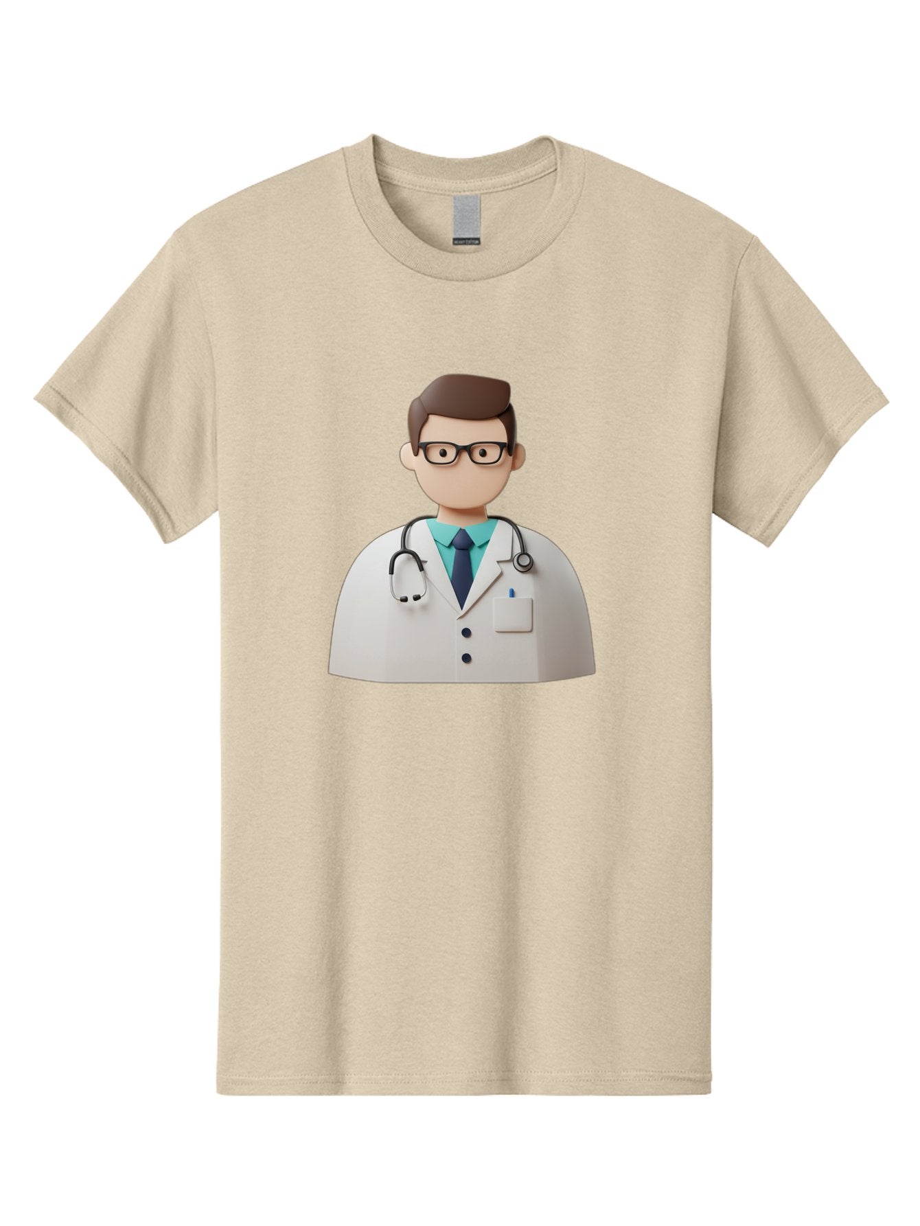 Doctor-5 Men'S Graphic Tee, 100% Cotton, Comfortable Casual Summer Wear, Machine Washable, 3D Cartoon Doctor, Medical Professional, Stethoscope Around Neck, White Lab Coat, Glasses, Blue Shirt, Dark Blue Tie, Healthcare, Medical Care, Baa460 15