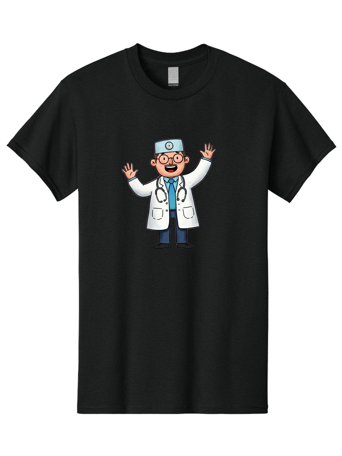 Doctor-6 Men'S Graphic Tee, 100% Cotton, Comfortable Casual Summer Wear, Machine Washable, Cartoon Doctor, Healthcare Professional, Medical Illustration, White Lab Coat, Stethoscope, Blue Tie, Smiling Doctor, Friendly Gesture, Baa461 6