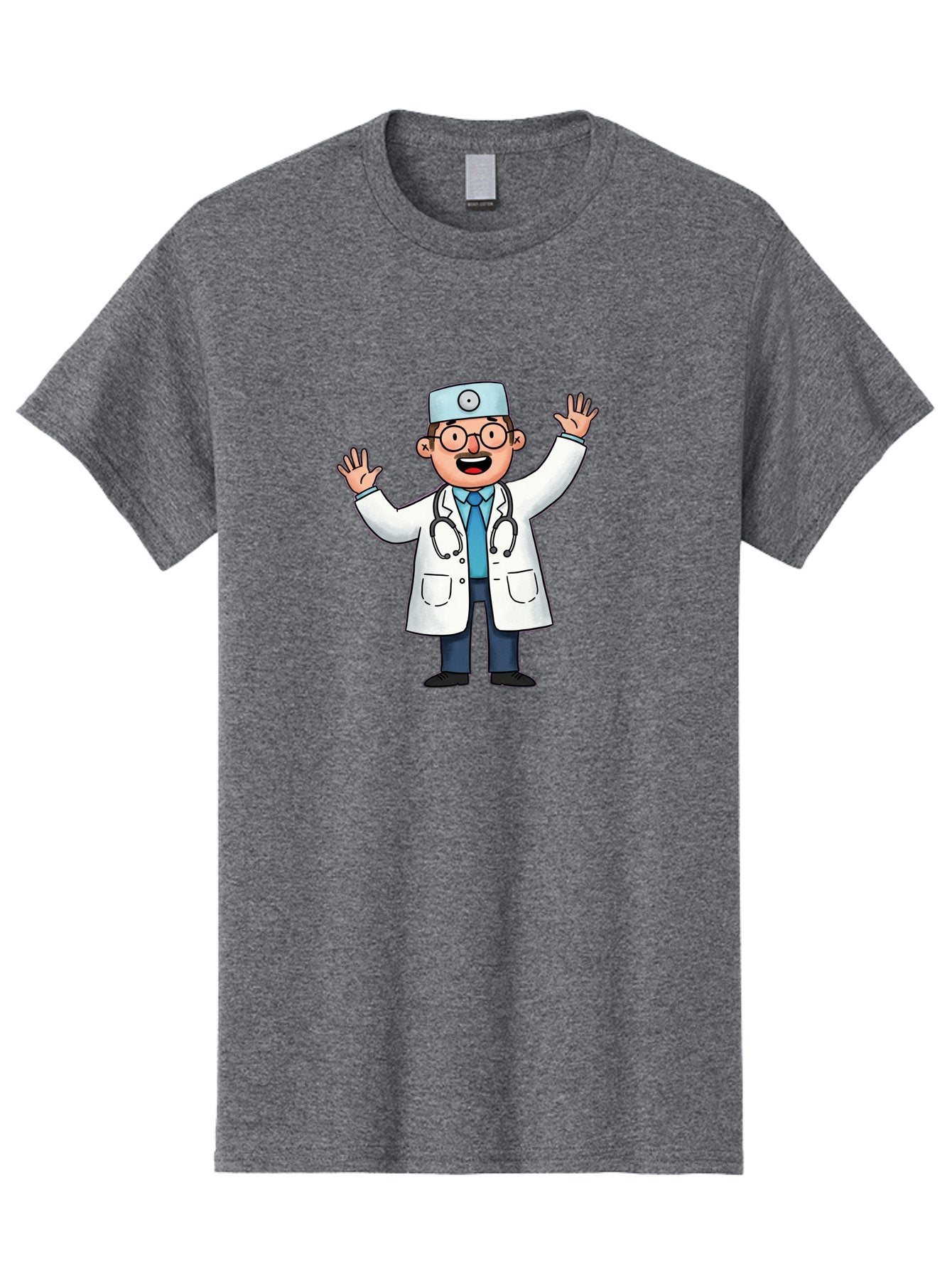 Doctor-6 Men'S Graphic Tee, 100% Cotton, Comfortable Casual Summer Wear, Machine Washable, Cartoon Doctor, Healthcare Professional, Medical Illustration, White Lab Coat, Stethoscope, Blue Tie, Smiling Doctor, Friendly Gesture, Baa461 13