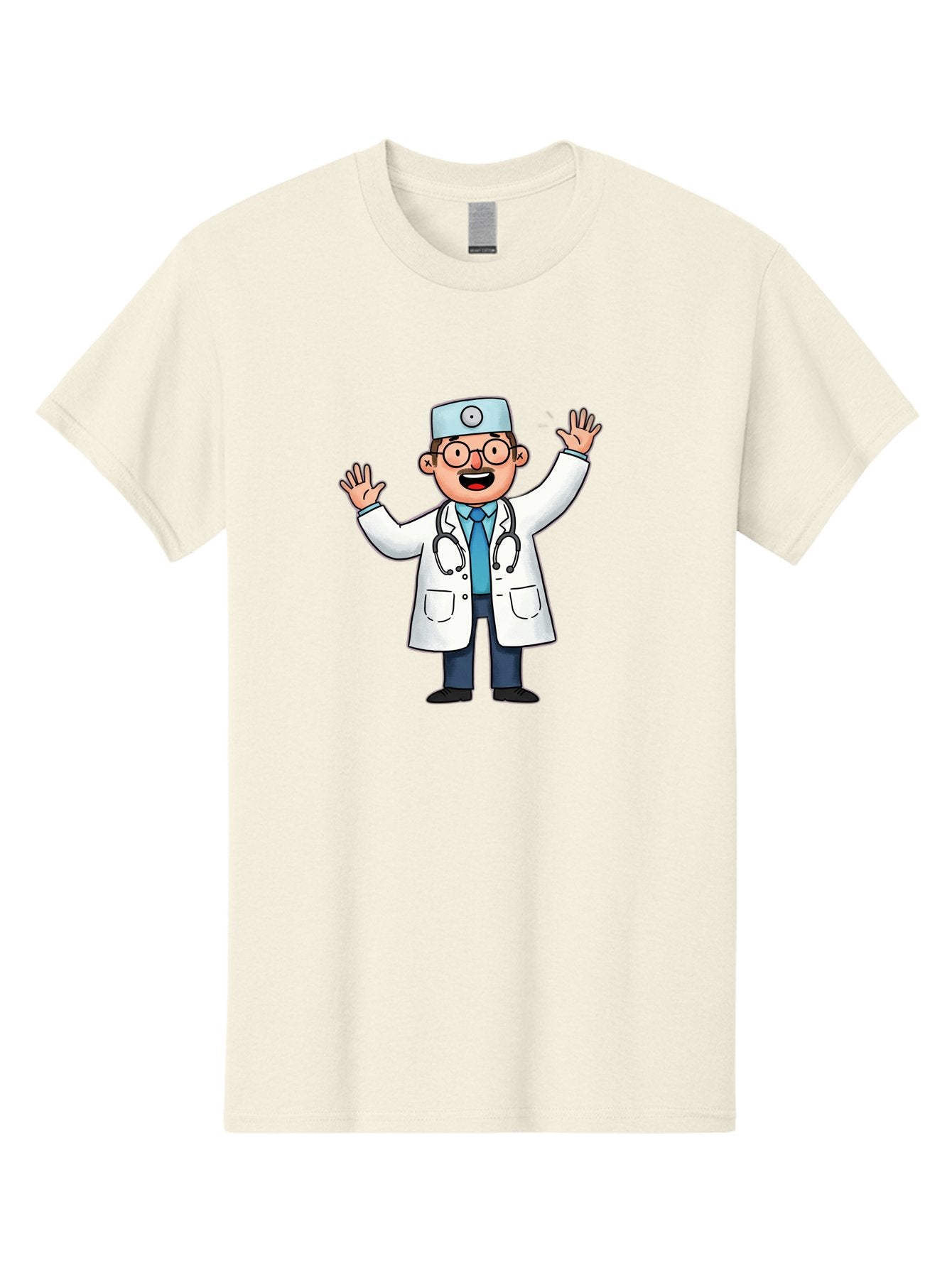 Doctor-6 Men'S Graphic Tee, 100% Cotton, Comfortable Casual Summer Wear, Machine Washable, Cartoon Doctor, Healthcare Professional, Medical Illustration, White Lab Coat, Stethoscope, Blue Tie, Smiling Doctor, Friendly Gesture, Baa461