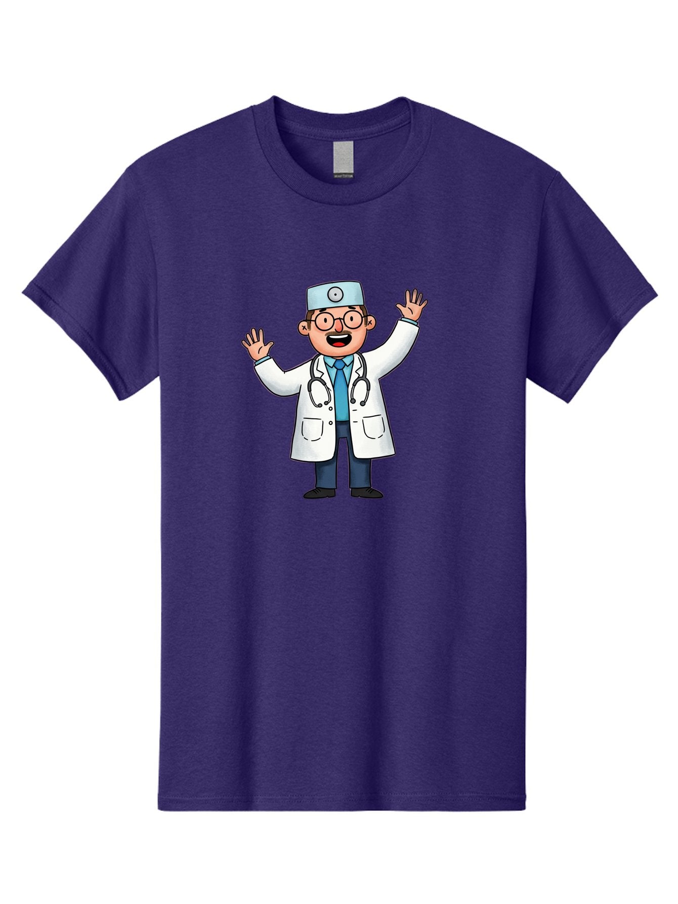 Doctor-6 Men'S Graphic Tee, 100% Cotton, Comfortable Casual Summer Wear, Machine Washable, Cartoon Doctor, Healthcare Professional, Medical Illustration, White Lab Coat, Stethoscope, Blue Tie, Smiling Doctor, Friendly Gesture, Baa461