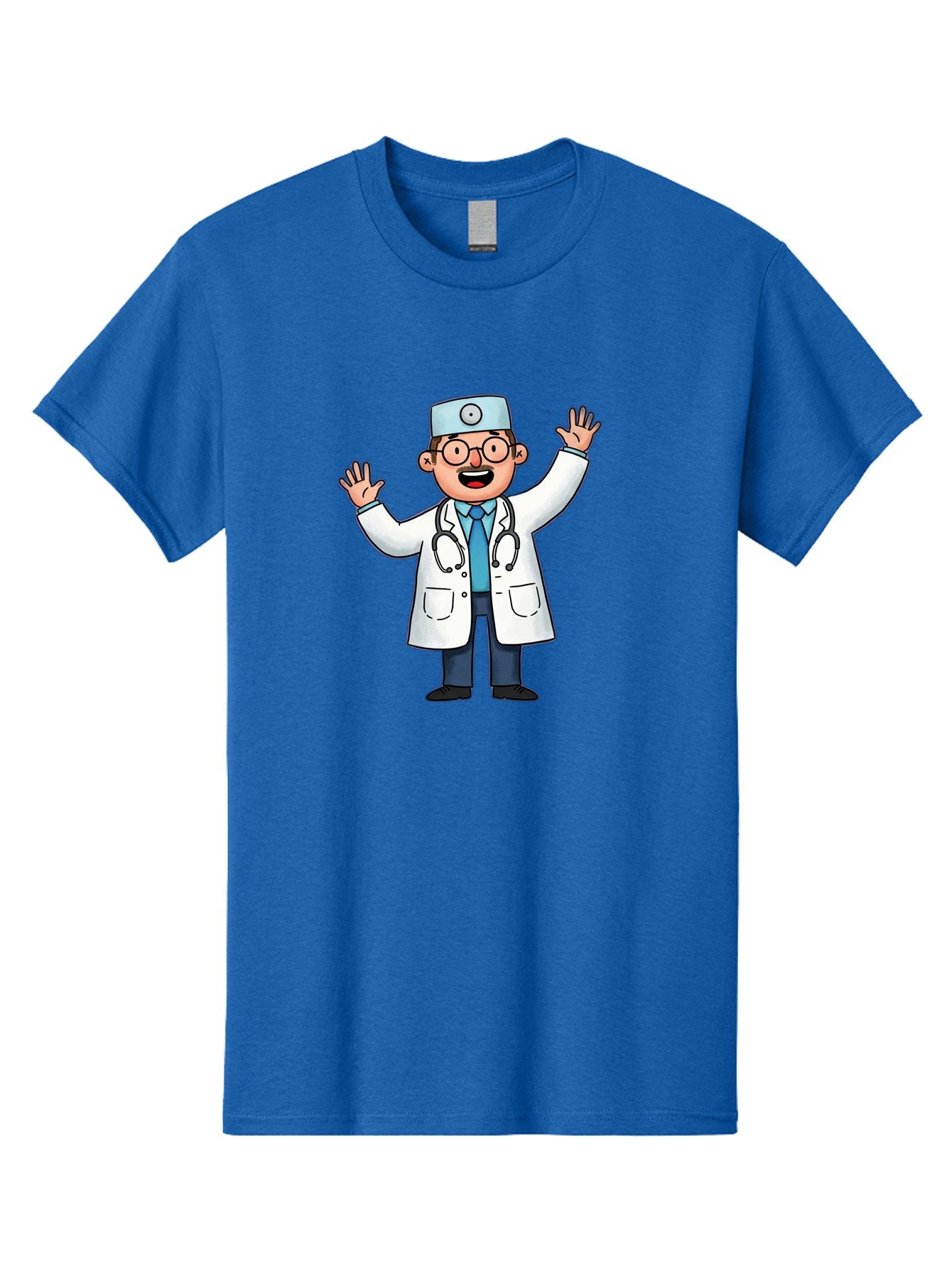 Doctor-6 Men'S Graphic Tee, 100% Cotton, Comfortable Casual Summer Wear, Machine Washable, Cartoon Doctor, Healthcare Professional, Medical Illustration, White Lab Coat, Stethoscope, Blue Tie, Smiling Doctor, Friendly Gesture, Baa461 5