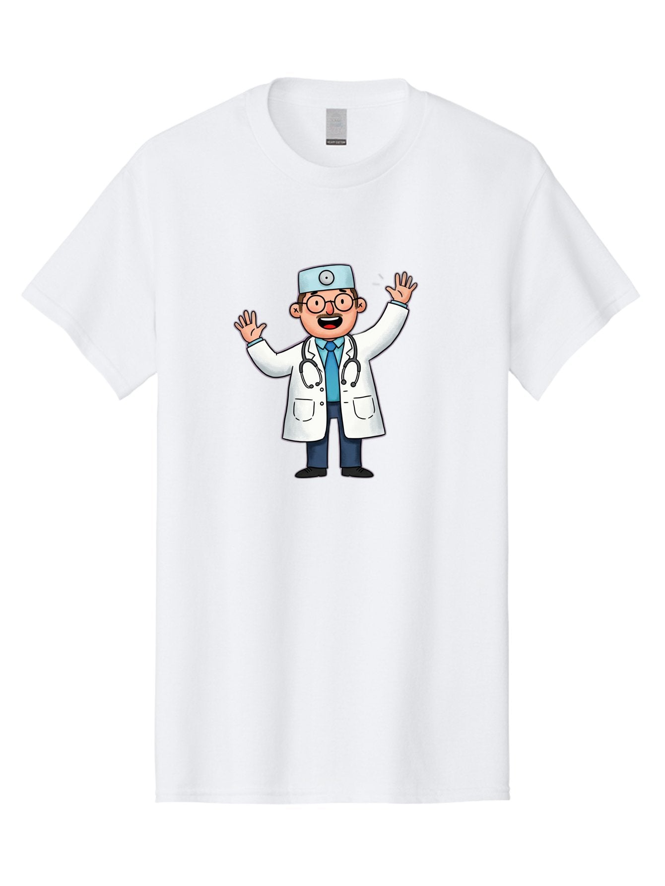 Doctor-6 Men'S Graphic Tee, 100% Cotton, Comfortable Casual Summer Wear, Machine Washable, Cartoon Doctor, Healthcare Professional, Medical Illustration, White Lab Coat, Stethoscope, Blue Tie, Smiling Doctor, Friendly Gesture, Baa461 14