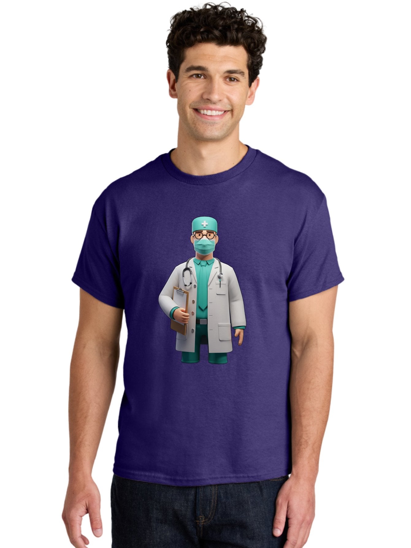 Doctor-9 Men'S Graphic Tee, 100% Cotton, Comfortable Casual Summer Wear, Machine Washable, 3D Cartoon Doctor, Medical Professional, White Coat, Stethoscope, Clipboard, Surgical Mask, Medical Hat, Healthcare Worker, Medical Attire, Baa464 16