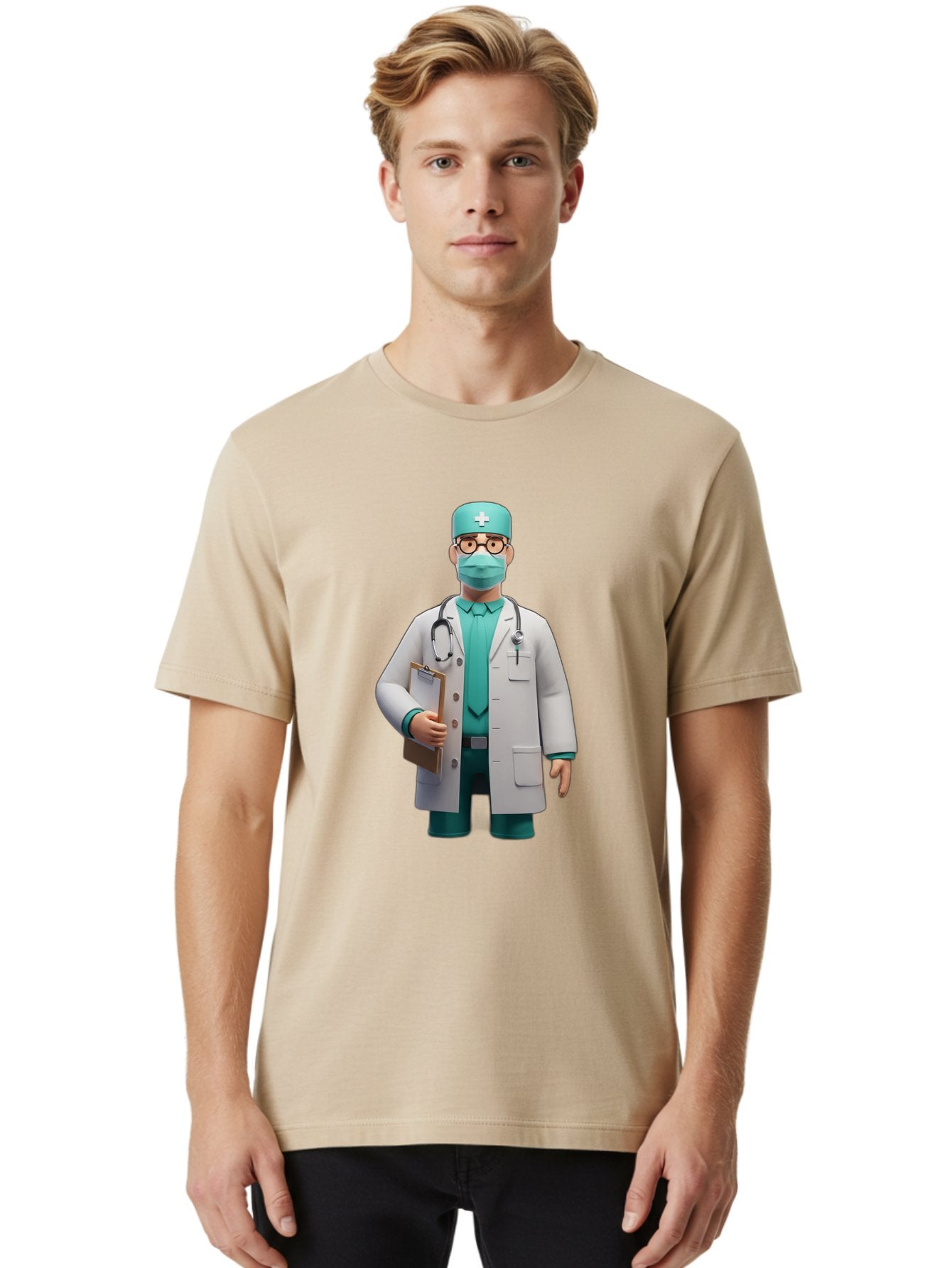 Doctor-9 Men'S Graphic Tee, 100% Cotton, Comfortable Casual Summer Wear, Machine Washable, 3D Cartoon Doctor, Medical Professional, White Coat, Stethoscope, Clipboard, Surgical Mask, Medical Hat, Healthcare Worker, Medical Attire, Baa464 23