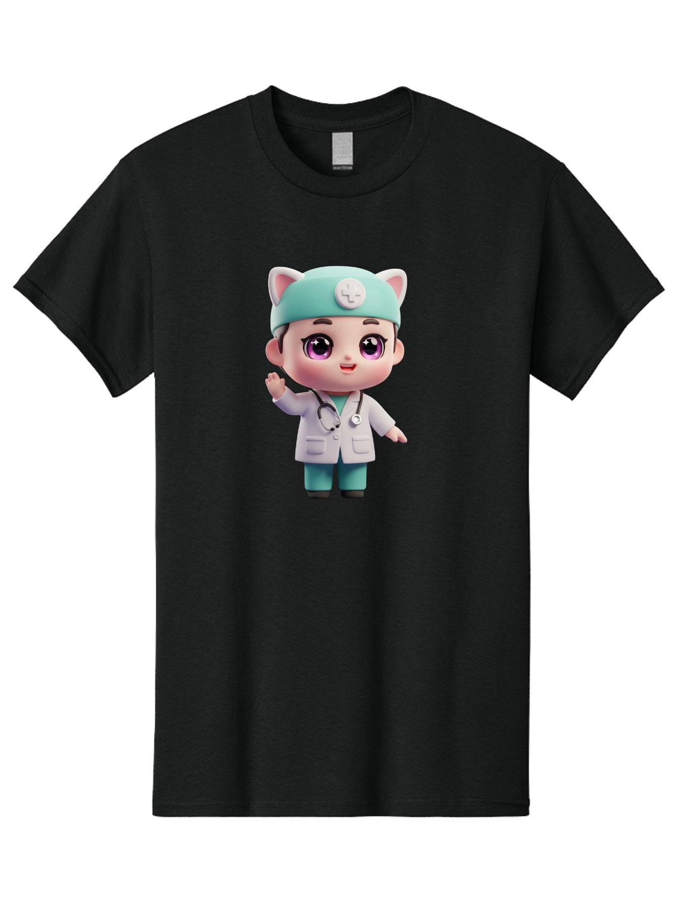 Doctor-Cat-Ears Men'S Graphic Tee, 100% Cotton, Comfortable Casual Summer Wear, Machine Washable, Cartoon Doctor, Kawaii Character, White Lab Coat, Stethoscope, Cute Eyes, Medical Attire, Health Care, Adorable, Welcoming Gesture, Baa467 15