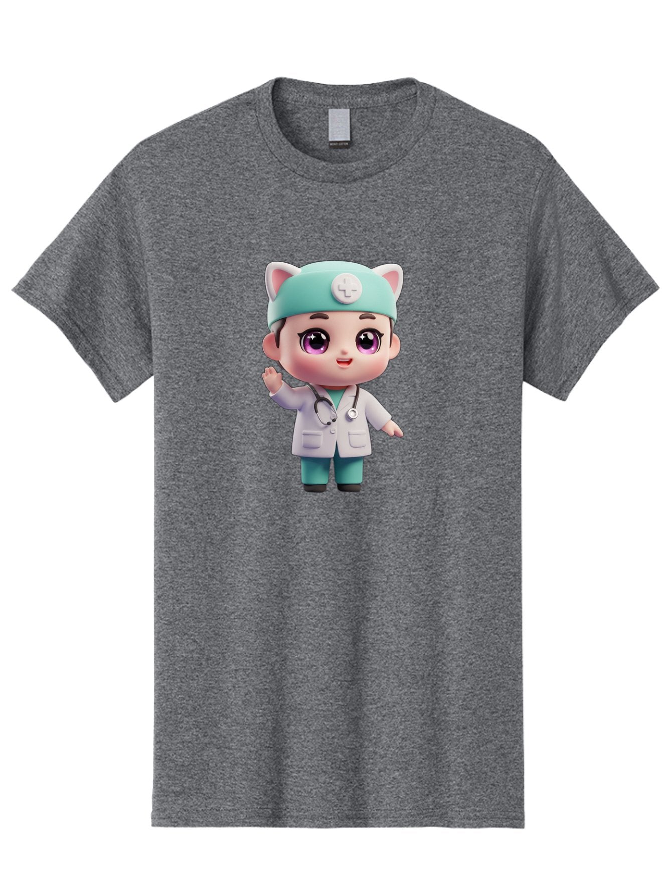 Doctor-Cat-Ears Men'S Graphic Tee, 100% Cotton, Comfortable Casual Summer Wear, Machine Washable, Cartoon Doctor, Kawaii Character, White Lab Coat, Stethoscope, Cute Eyes, Medical Attire, Health Care, Adorable, Welcoming Gesture, Baa467 11