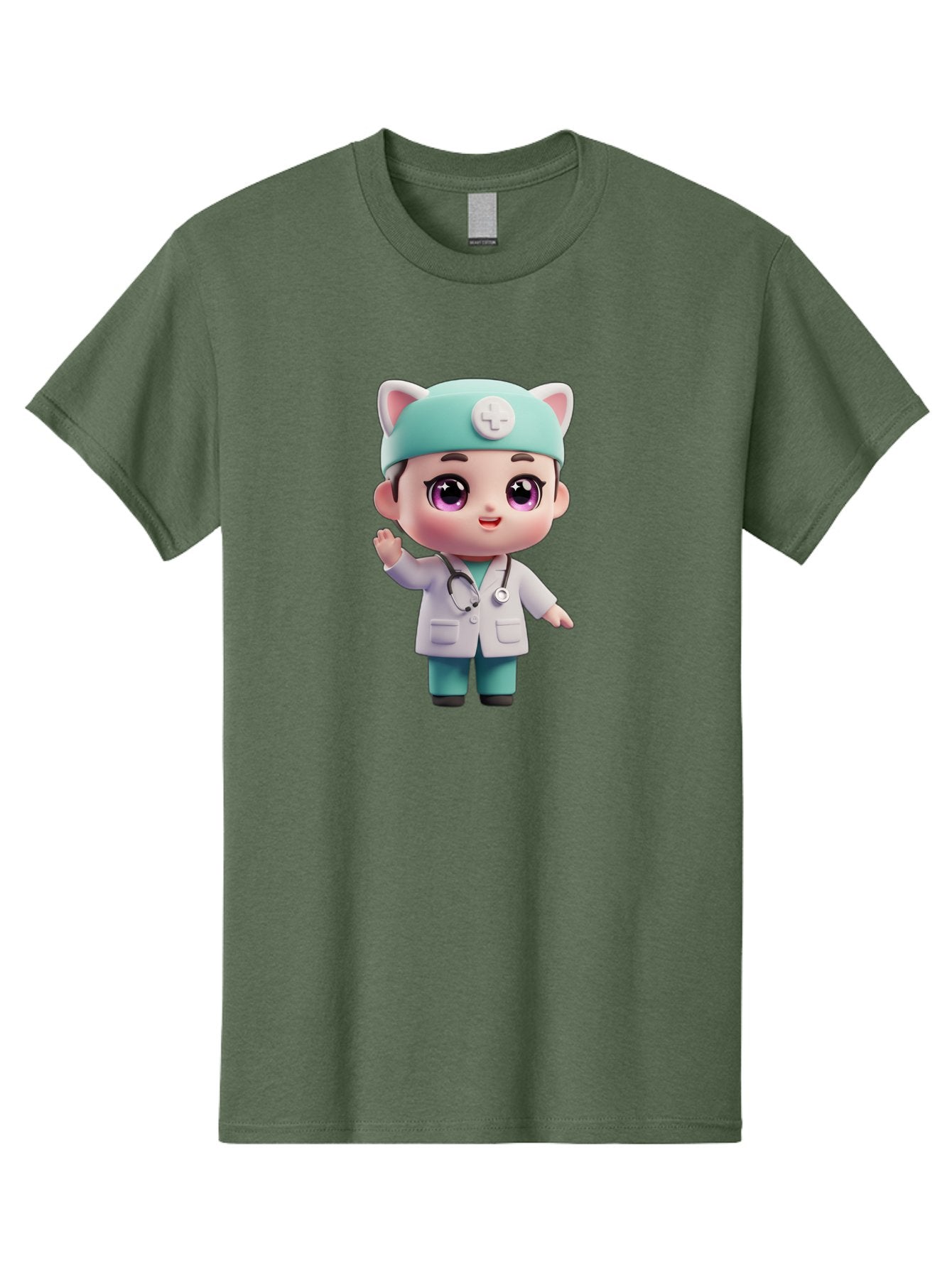 Doctor-Cat-Ears Men'S Graphic Tee, 100% Cotton, Comfortable Casual Summer Wear, Machine Washable, Cartoon Doctor, Kawaii Character, White Lab Coat, Stethoscope, Cute Eyes, Medical Attire, Health Care, Adorable, Welcoming Gesture, Baa467 9