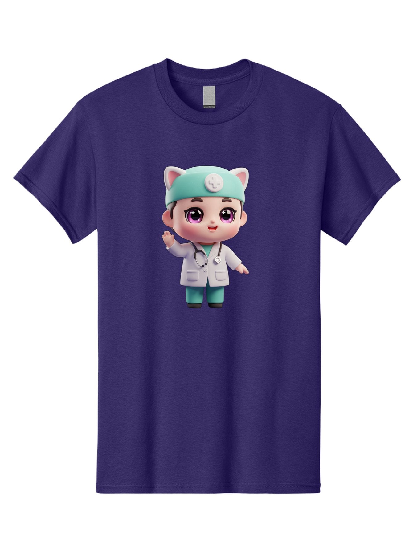 Doctor-Cat-Ears Men'S Graphic Tee, 100% Cotton, Comfortable Casual Summer Wear, Machine Washable, Cartoon Doctor, Kawaii Character, White Lab Coat, Stethoscope, Cute Eyes, Medical Attire, Health Care, Adorable, Welcoming Gesture, Baa467 6