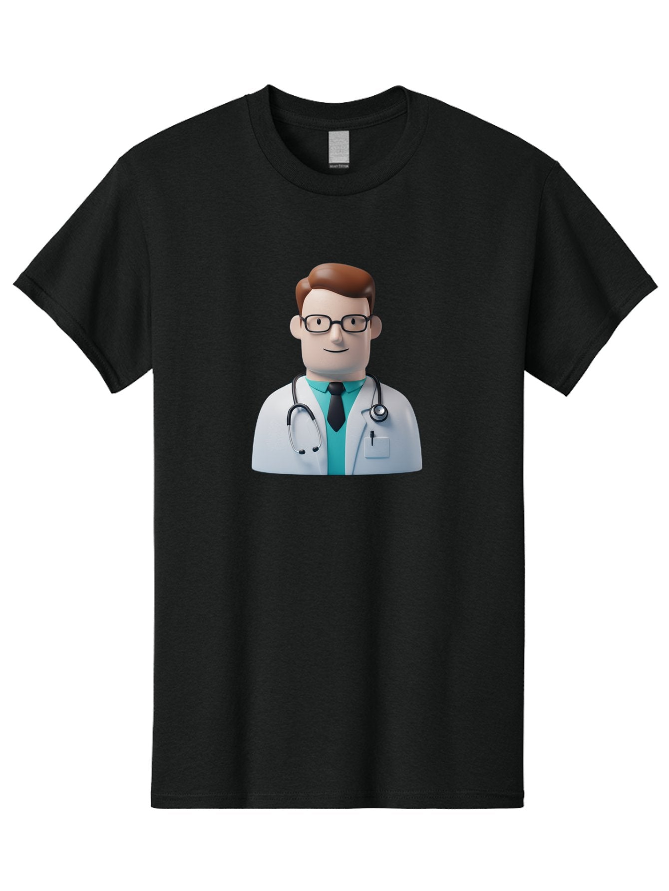 Doctor-Character-1 Men'S Graphic Tee, 100% Cotton, Comfortable Casual Summer Wear, Machine Washable, Male Doctor, White Lab Coat, Stethoscope, Black Tie, Blue Shirt, Friendly Smile, Medical Professional, Healthcare Provider, Doctor Character, Baa468 9