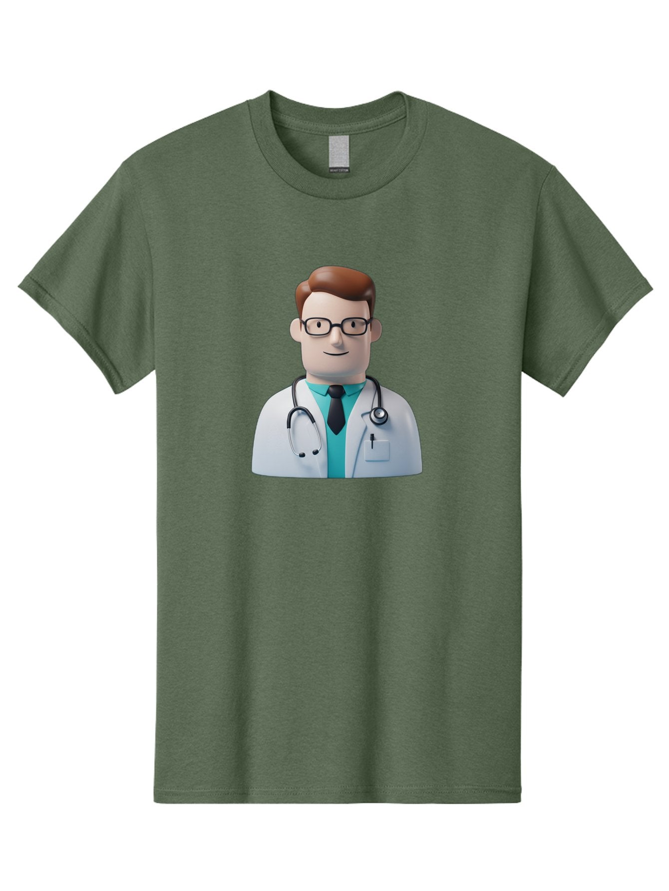 Doctor-Character-1 Men'S Graphic Tee, 100% Cotton, Comfortable Casual Summer Wear, Machine Washable, Male Doctor, White Lab Coat, Stethoscope, Black Tie, Blue Shirt, Friendly Smile, Medical Professional, Healthcare Provider, Doctor Character, Baa468 3
