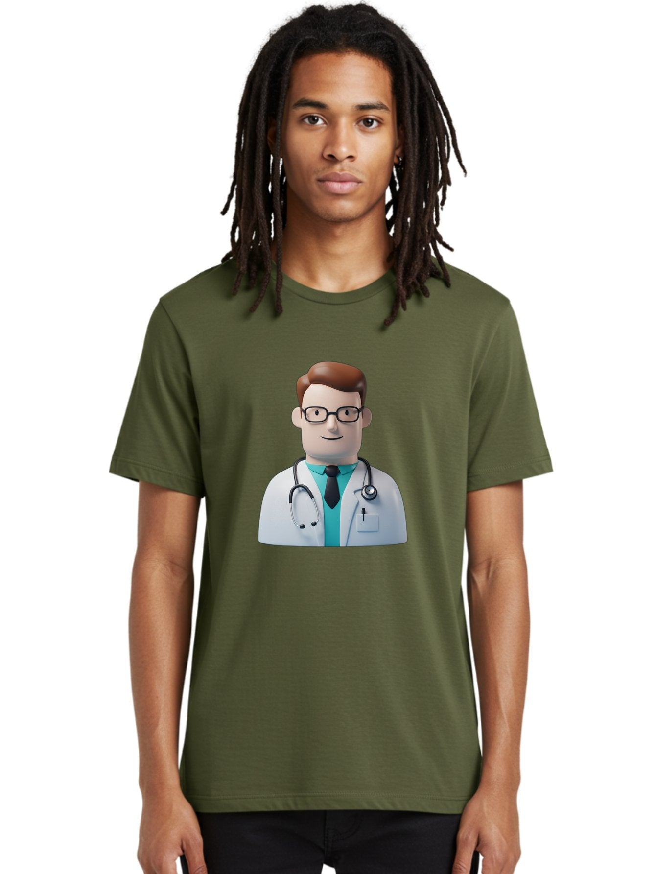Doctor-Character-1 Men'S Graphic Tee, 100% Cotton, Comfortable Casual Summer Wear, Machine Washable, Male Doctor, White Lab Coat, Stethoscope, Black Tie, Blue Shirt, Friendly Smile, Medical Professional, Healthcare Provider, Doctor Character, Baa468 22