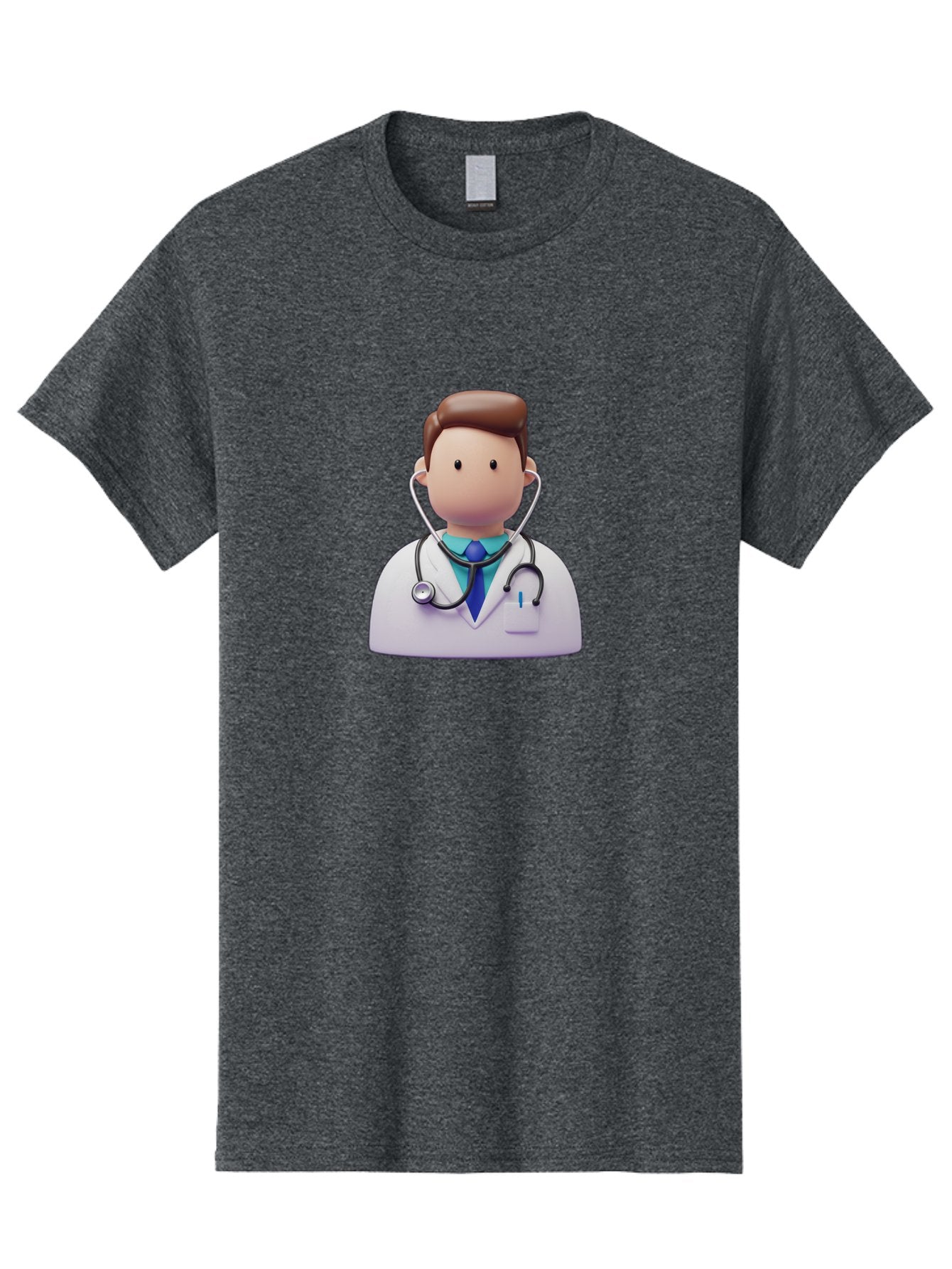 Doctor-Character-2 Men'S Graphic Tee, 100% Cotton, Comfortable Casual Summer Wear, Machine Washable, Cartoon Doctor, Medical Professional, Stethoscope, White Coat, Blue Tie, Health Care, Medical Illustration, 3D Character, Healthcare Worker, Baa469 3