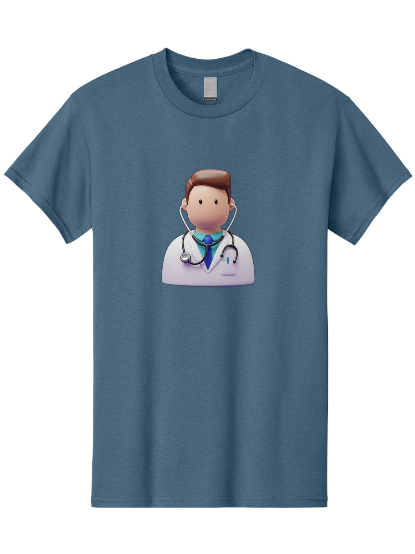 Doctor-Character-2 Men'S Graphic Tee, 100% Cotton, Comfortable Casual Summer Wear, Machine Washable, Cartoon Doctor, Medical Professional, Stethoscope, White Coat, Blue Tie, Health Care, Medical Illustration, 3D Character, Healthcare Worker, Baa469