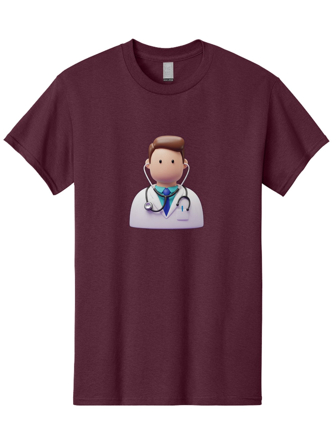 Doctor-Character-2 Men'S Graphic Tee, 100% Cotton, Comfortable Casual Summer Wear, Machine Washable, Cartoon Doctor, Medical Professional, Stethoscope, White Coat, Blue Tie, Health Care, Medical Illustration, 3D Character, Healthcare Worker, Baa469 12