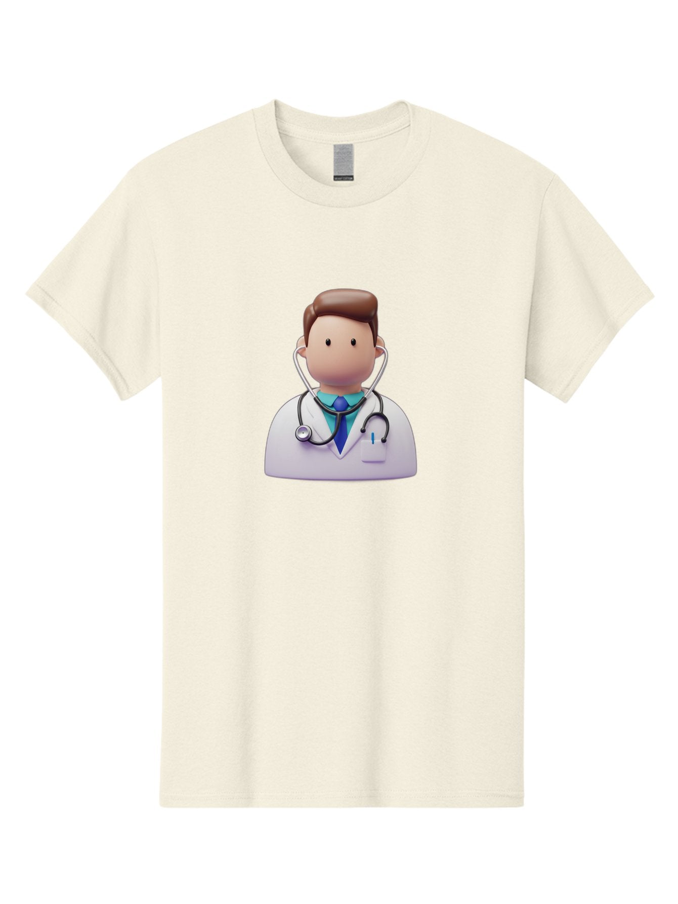 Doctor-Character-2 Men'S Graphic Tee, 100% Cotton, Comfortable Casual Summer Wear, Machine Washable, Cartoon Doctor, Medical Professional, Stethoscope, White Coat, Blue Tie, Health Care, Medical Illustration, 3D Character, Healthcare Worker, Baa469 8