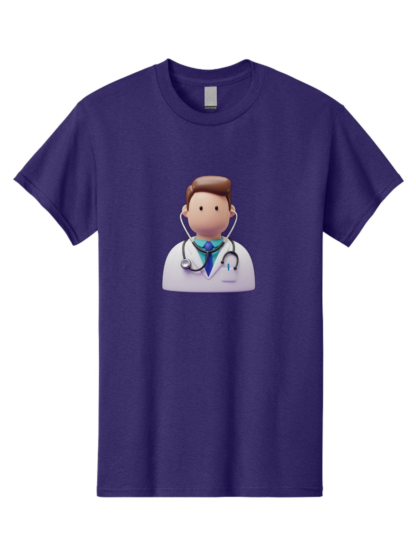 Doctor-Character-2 Men'S Graphic Tee, 100% Cotton, Comfortable Casual Summer Wear, Machine Washable, Cartoon Doctor, Medical Professional, Stethoscope, White Coat, Blue Tie, Health Care, Medical Illustration, 3D Character, Healthcare Worker, Baa469 7