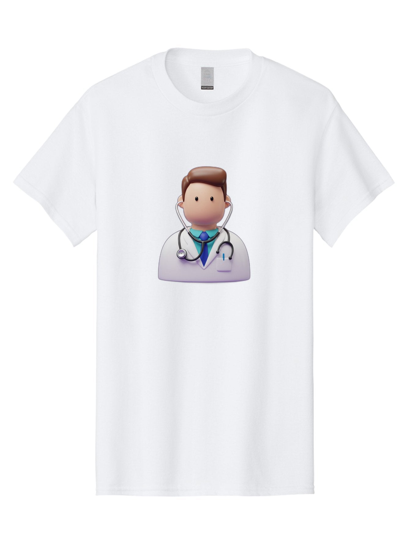 Doctor-Character-2 Men'S Graphic Tee, 100% Cotton, Comfortable Casual Summer Wear, Machine Washable, Cartoon Doctor, Medical Professional, Stethoscope, White Coat, Blue Tie, Health Care, Medical Illustration, 3D Character, Healthcare Worker, Baa469 11