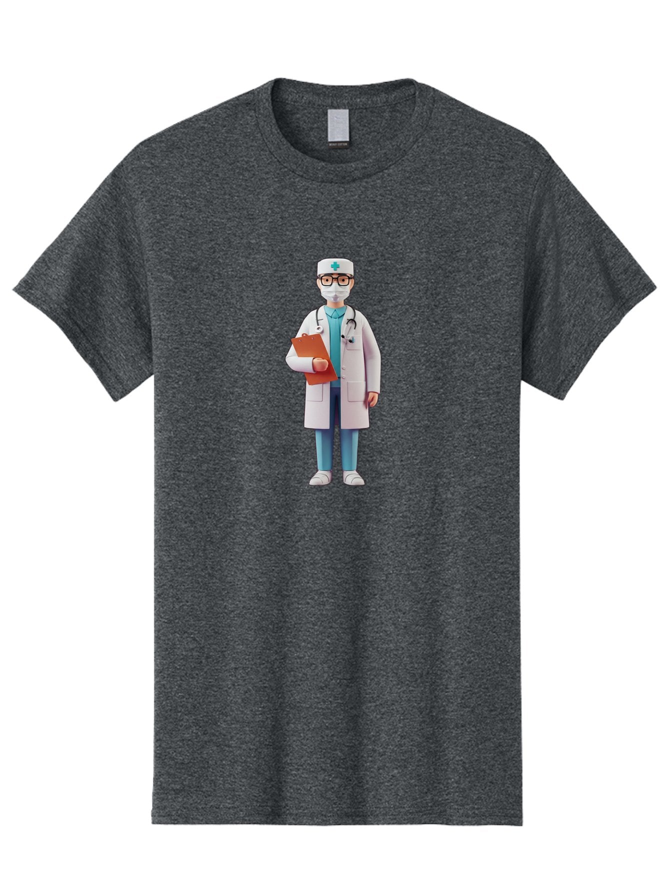 Doctor-Character-3 Men'S Graphic Tee, 100% Cotton, Comfortable Casual Summer Wear, Machine Washable, Male Doctor, Medical Professional, Healthcare Worker, White Lab Coat, Stethoscope, Clipboard, Face Mask, Medical Cap, Blue Scrubs, Baa470 11