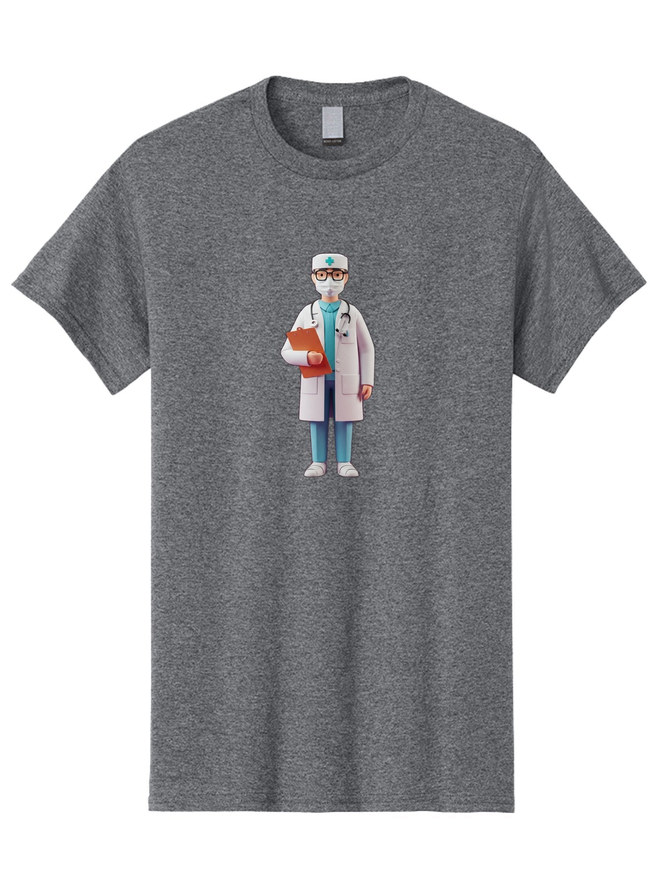 Doctor-Character-3 Men'S Graphic Tee, 100% Cotton, Comfortable Casual Summer Wear, Machine Washable, Male Doctor, Medical Professional, Healthcare Worker, White Lab Coat, Stethoscope, Clipboard, Face Mask, Medical Cap, Blue Scrubs, Baa470 12