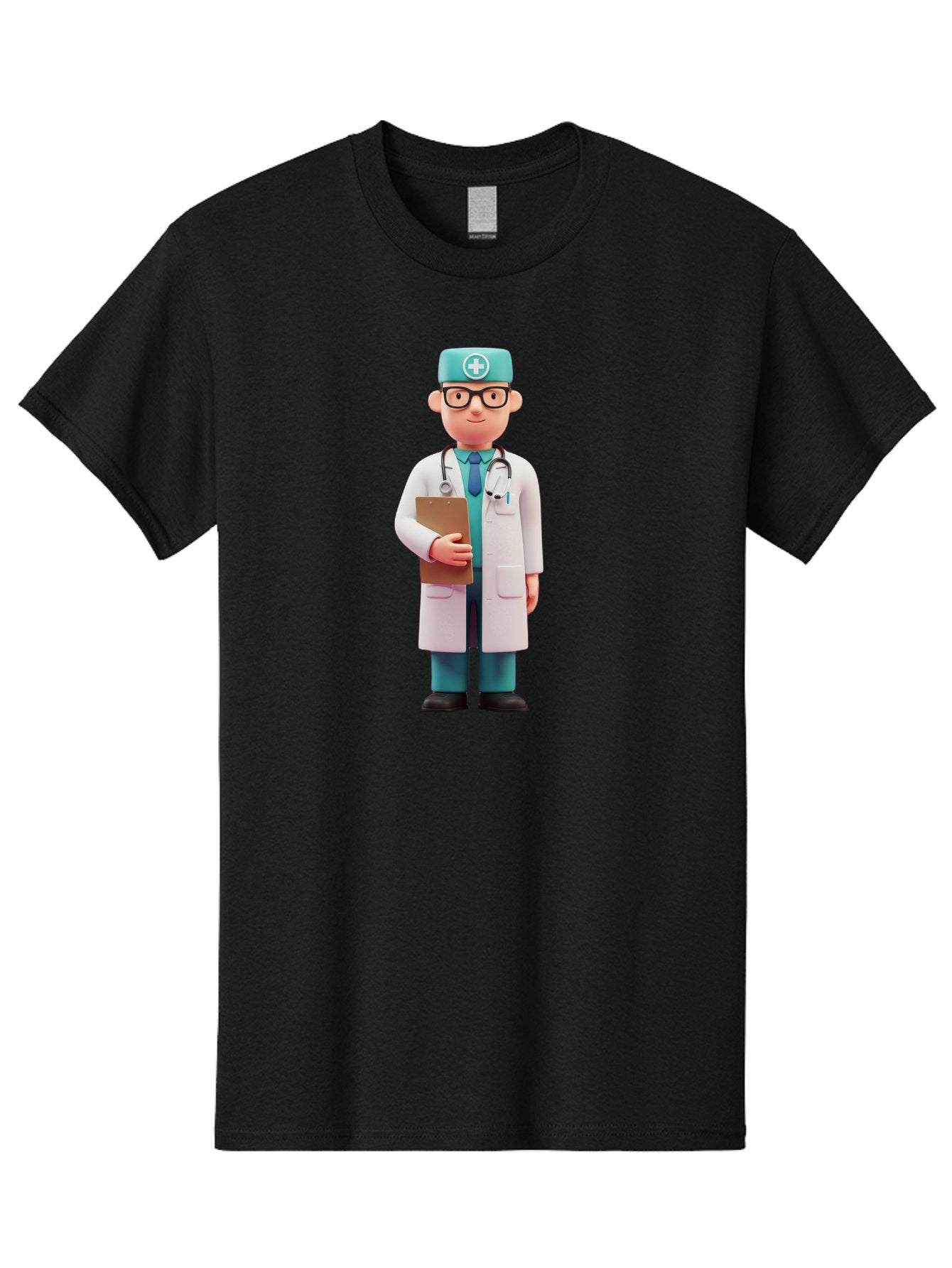 Doctor-Character-4 Men'S Graphic Tee, 100% Cotton, Comfortable Casual Summer Wear, Machine Washable, Cartoon Doctor, Medical Professional, White Coat, Stethoscope, Clipboard, Healthcare Worker, Medical Illustration, 3D Character, Baa471 4