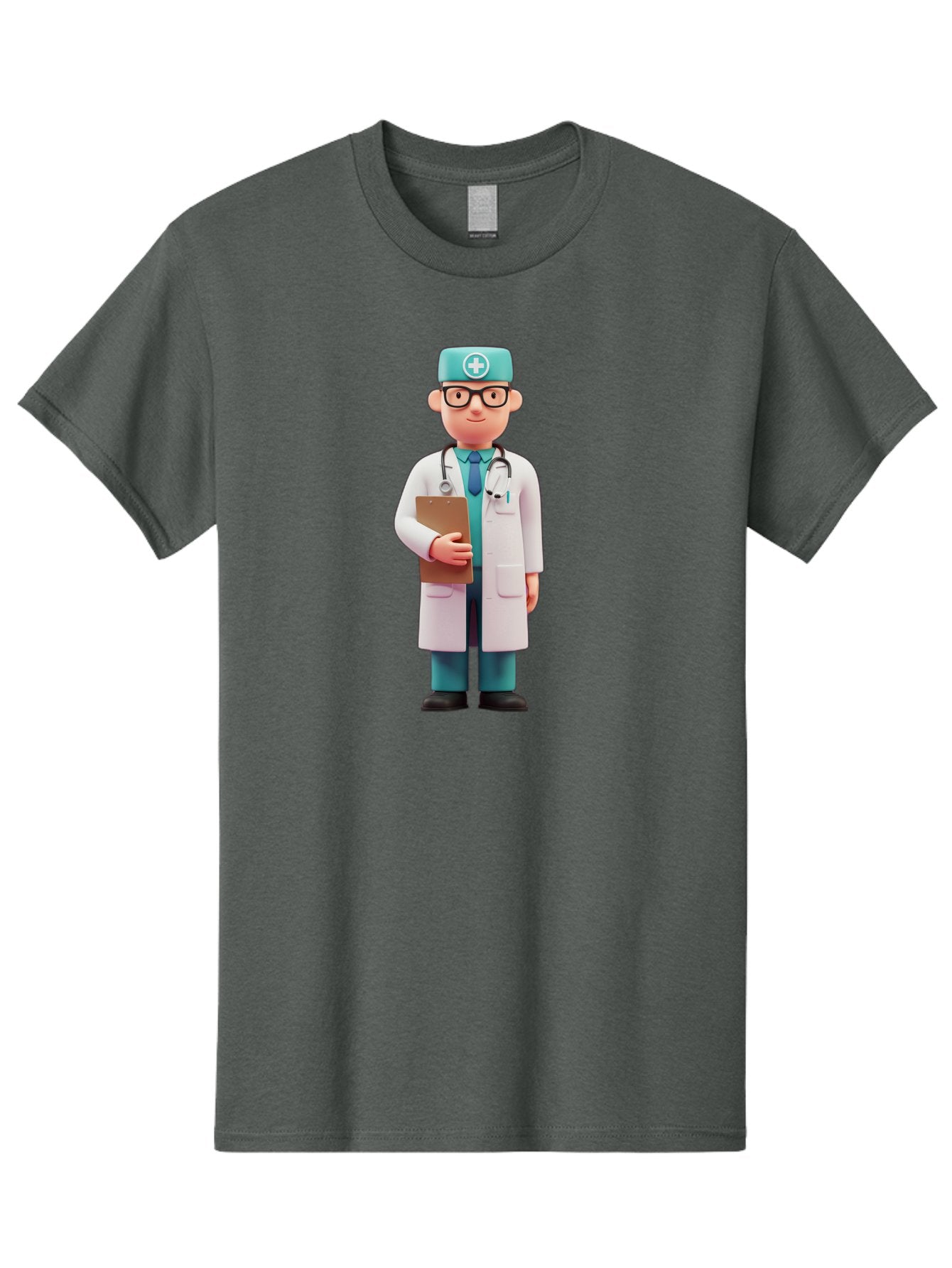Doctor-Character-4 Men'S Graphic Tee, 100% Cotton, Comfortable Casual Summer Wear, Machine Washable, Cartoon Doctor, Medical Professional, White Coat, Stethoscope, Clipboard, Healthcare Worker, Medical Illustration, 3D Character, Baa471 6