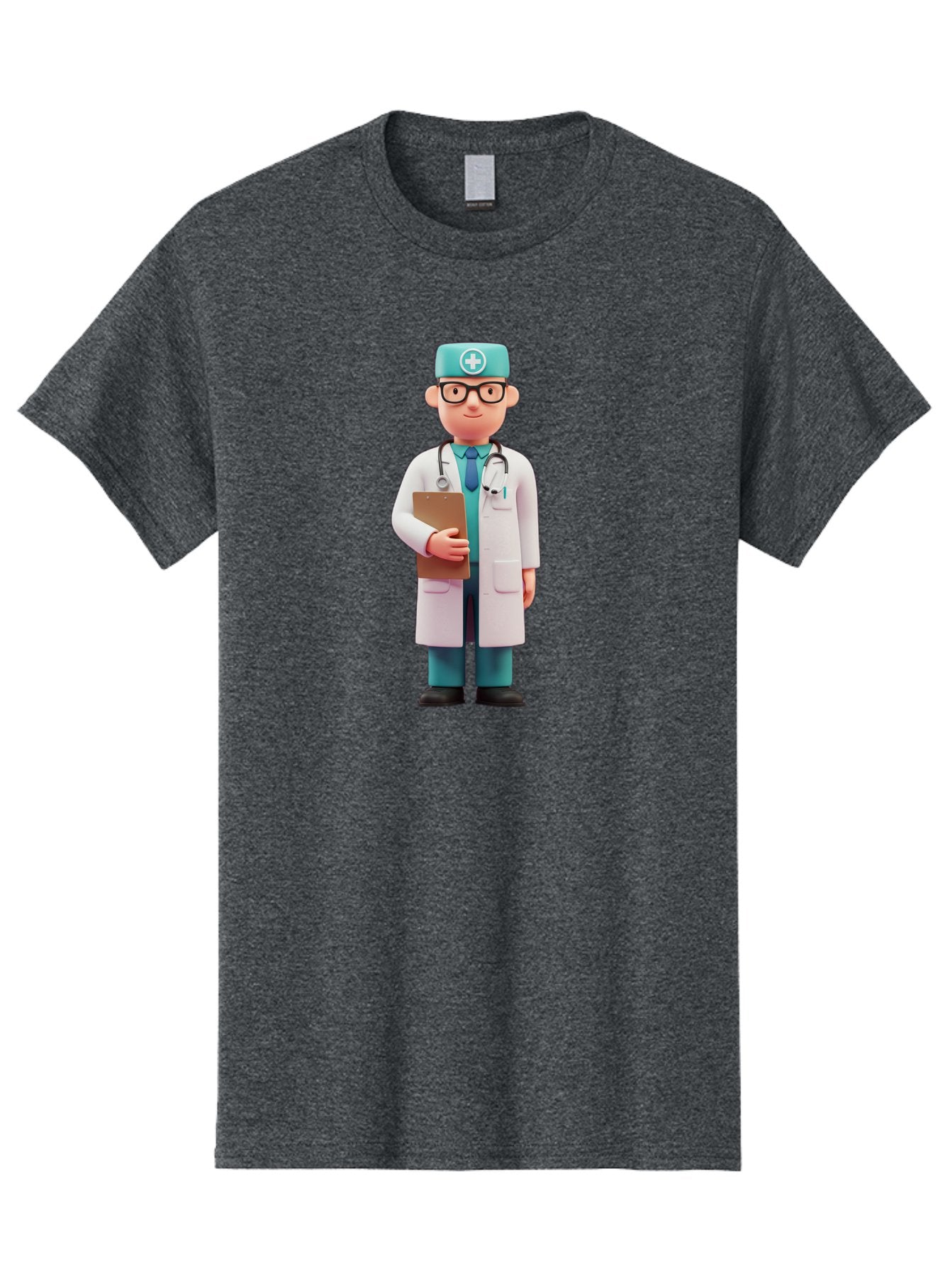 Doctor-Character-4 Men'S Graphic Tee, 100% Cotton, Comfortable Casual Summer Wear, Machine Washable, Cartoon Doctor, Medical Professional, White Coat, Stethoscope, Clipboard, Healthcare Worker, Medical Illustration, 3D Character, Baa471 3