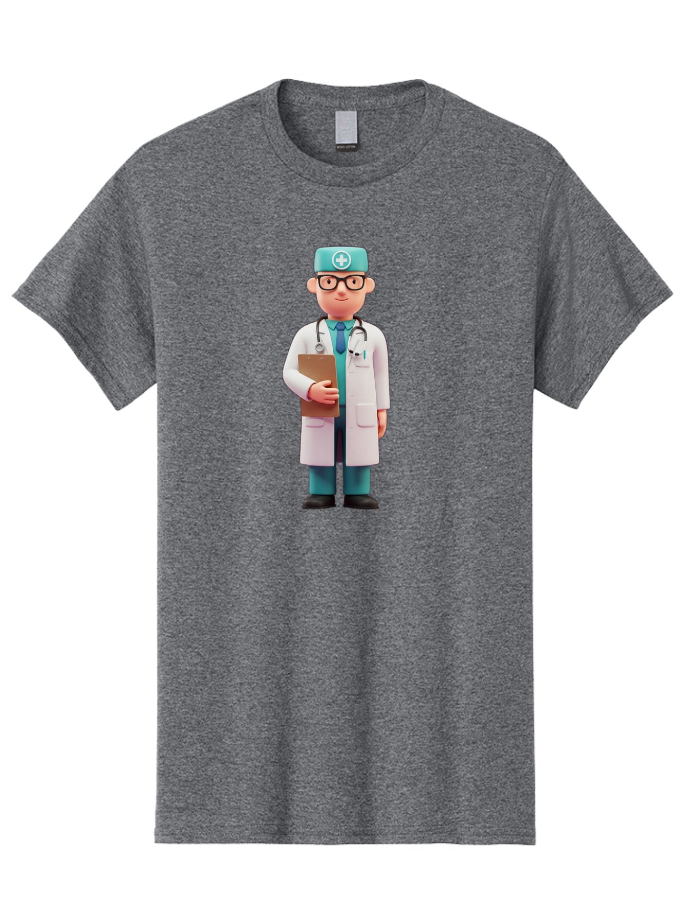 Doctor-Character-4 Men'S Graphic Tee, 100% Cotton, Comfortable Casual Summer Wear, Machine Washable, Cartoon Doctor, Medical Professional, White Coat, Stethoscope, Clipboard, Healthcare Worker, Medical Illustration, 3D Character, Baa471
