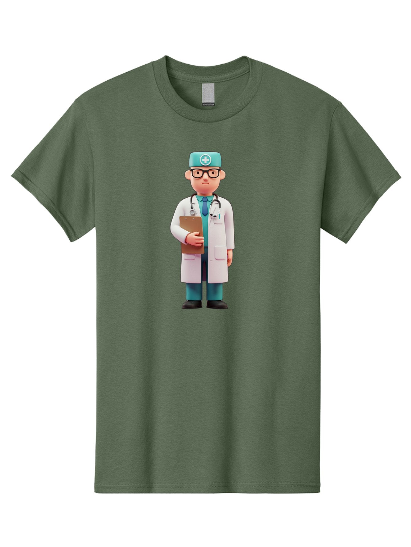 Doctor-Character-4 Men'S Graphic Tee, 100% Cotton, Comfortable Casual Summer Wear, Machine Washable, Cartoon Doctor, Medical Professional, White Coat, Stethoscope, Clipboard, Healthcare Worker, Medical Illustration, 3D Character, Baa471 12