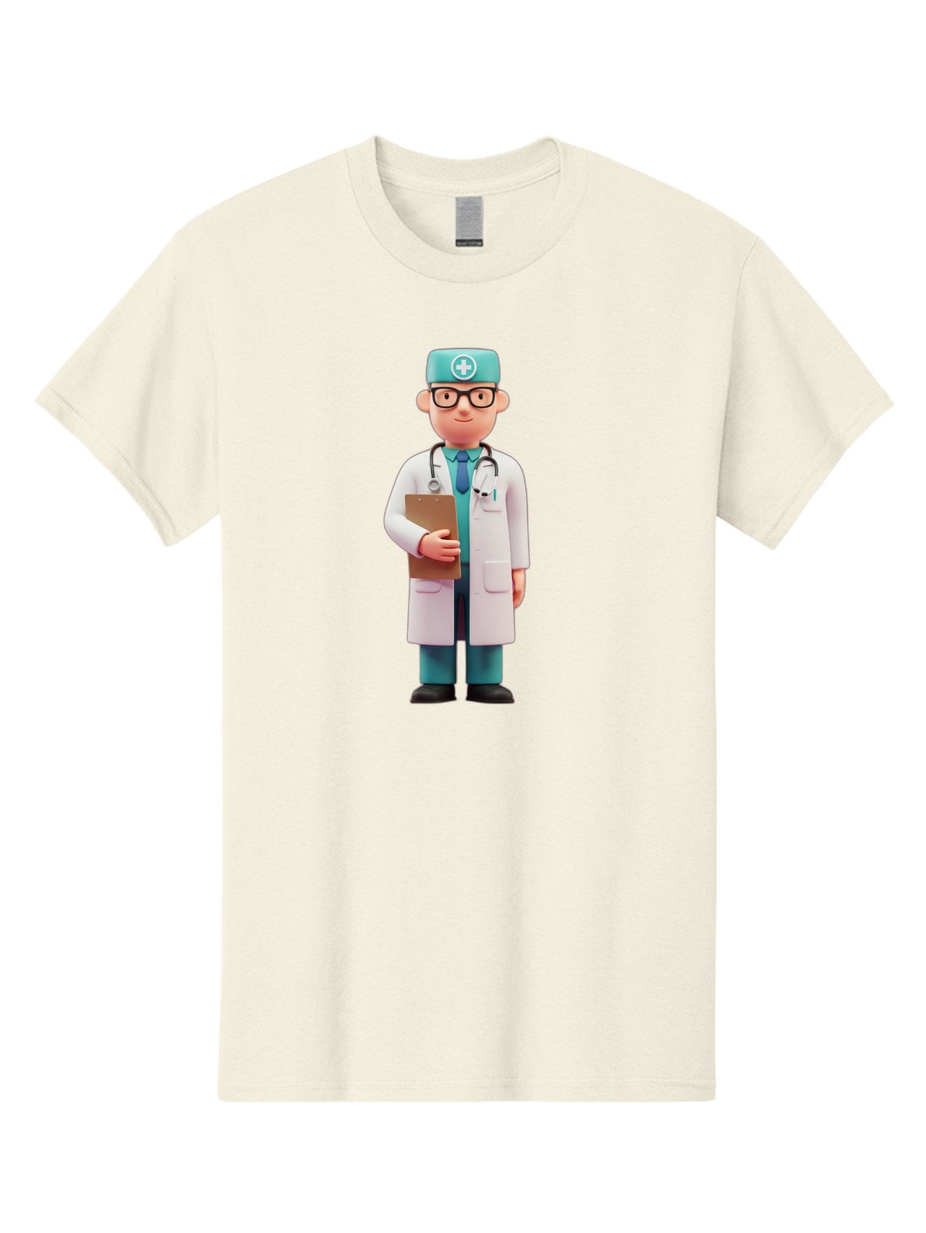 Doctor-Character-4 Men'S Graphic Tee, 100% Cotton, Comfortable Casual Summer Wear, Machine Washable, Cartoon Doctor, Medical Professional, White Coat, Stethoscope, Clipboard, Healthcare Worker, Medical Illustration, 3D Character, Baa471 10