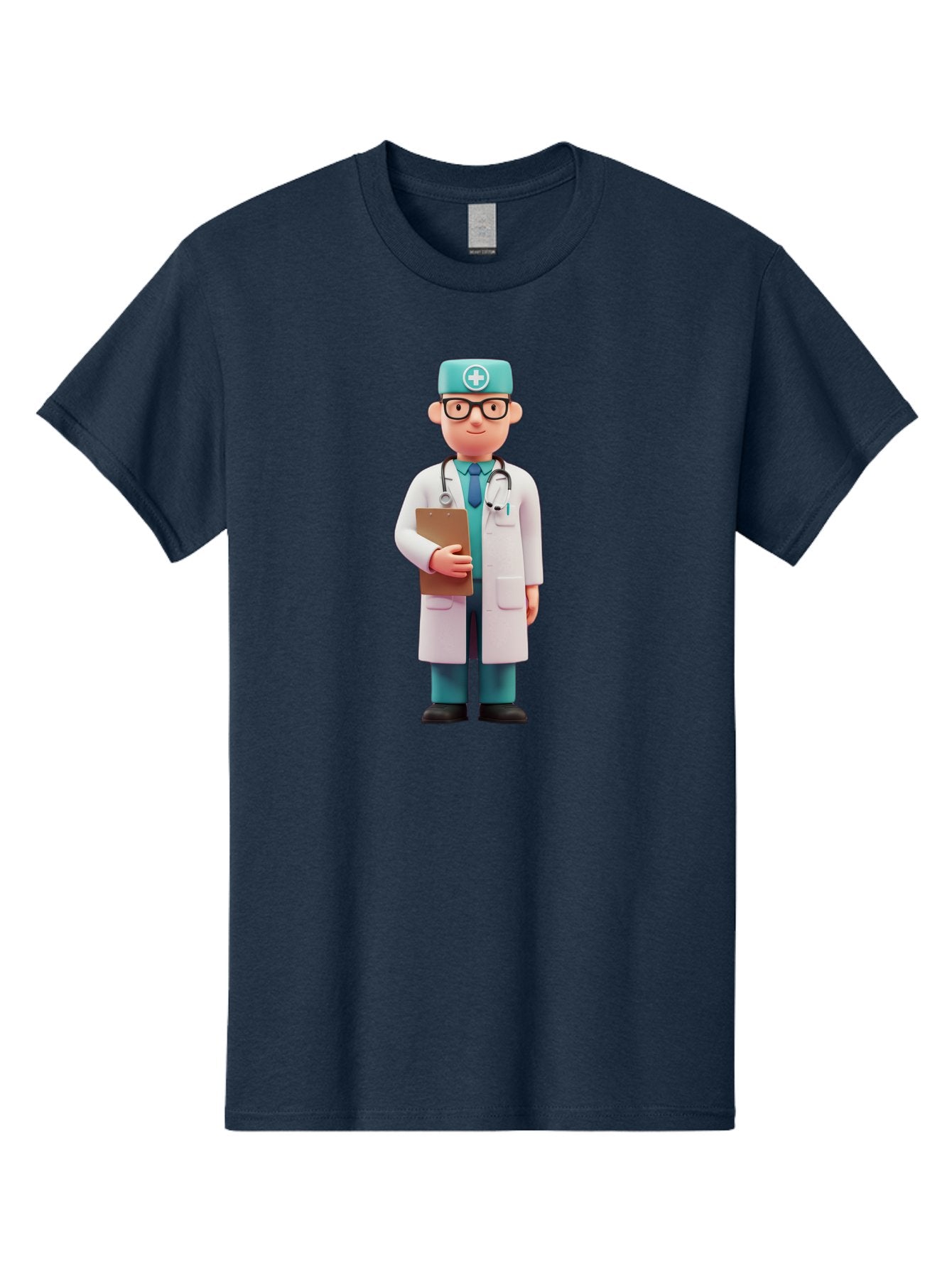 Doctor-Character-4 Men'S Graphic Tee, 100% Cotton, Comfortable Casual Summer Wear, Machine Washable, Cartoon Doctor, Medical Professional, White Coat, Stethoscope, Clipboard, Healthcare Worker, Medical Illustration, 3D Character, Baa471 11