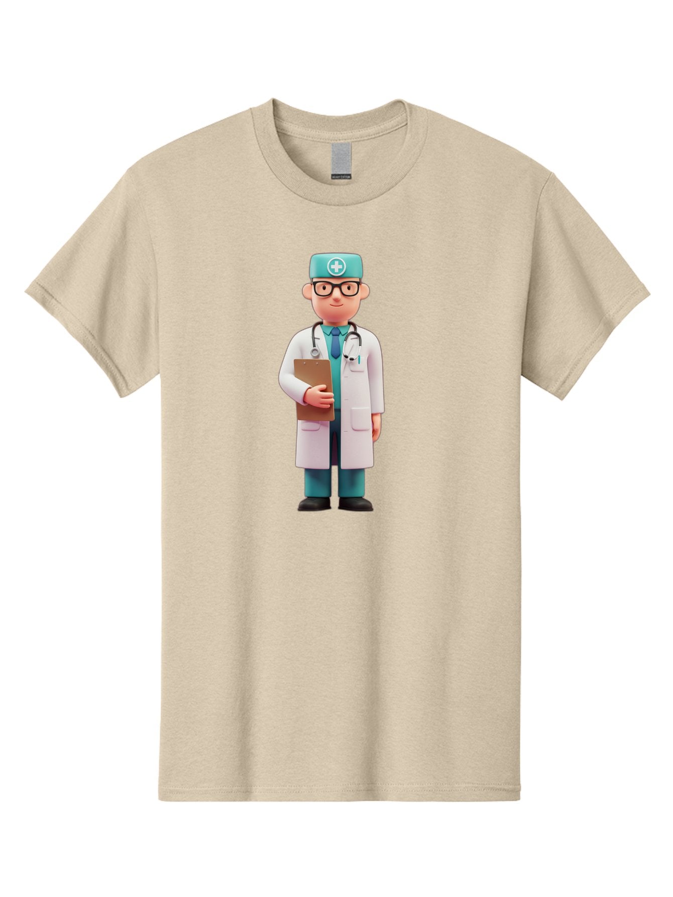 Doctor-Character-4 Men'S Graphic Tee, 100% Cotton, Comfortable Casual Summer Wear, Machine Washable, Cartoon Doctor, Medical Professional, White Coat, Stethoscope, Clipboard, Healthcare Worker, Medical Illustration, 3D Character, Baa471 9