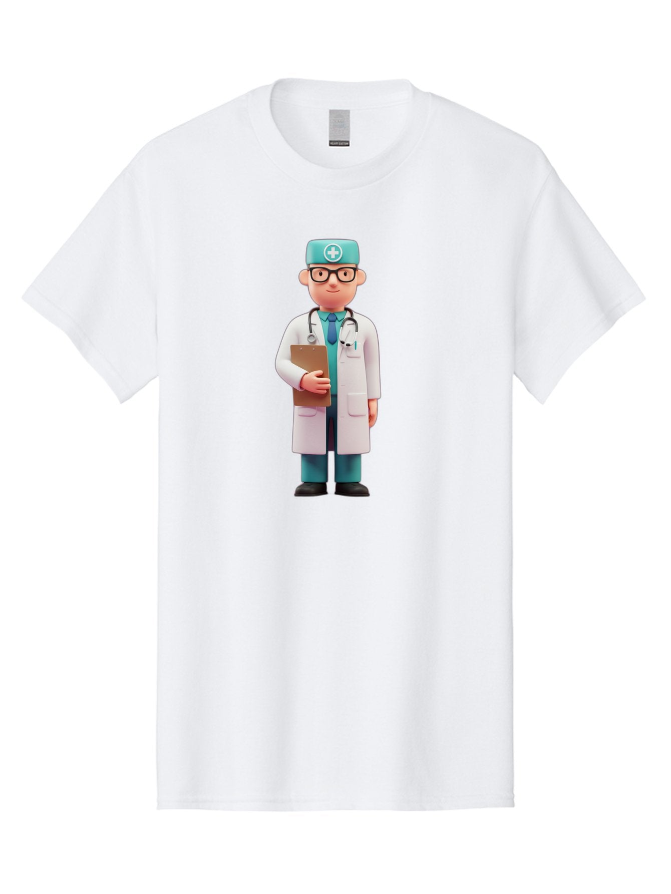 Doctor-Character-4 Men'S Graphic Tee, 100% Cotton, Comfortable Casual Summer Wear, Machine Washable, Cartoon Doctor, Medical Professional, White Coat, Stethoscope, Clipboard, Healthcare Worker, Medical Illustration, 3D Character, Baa471 15