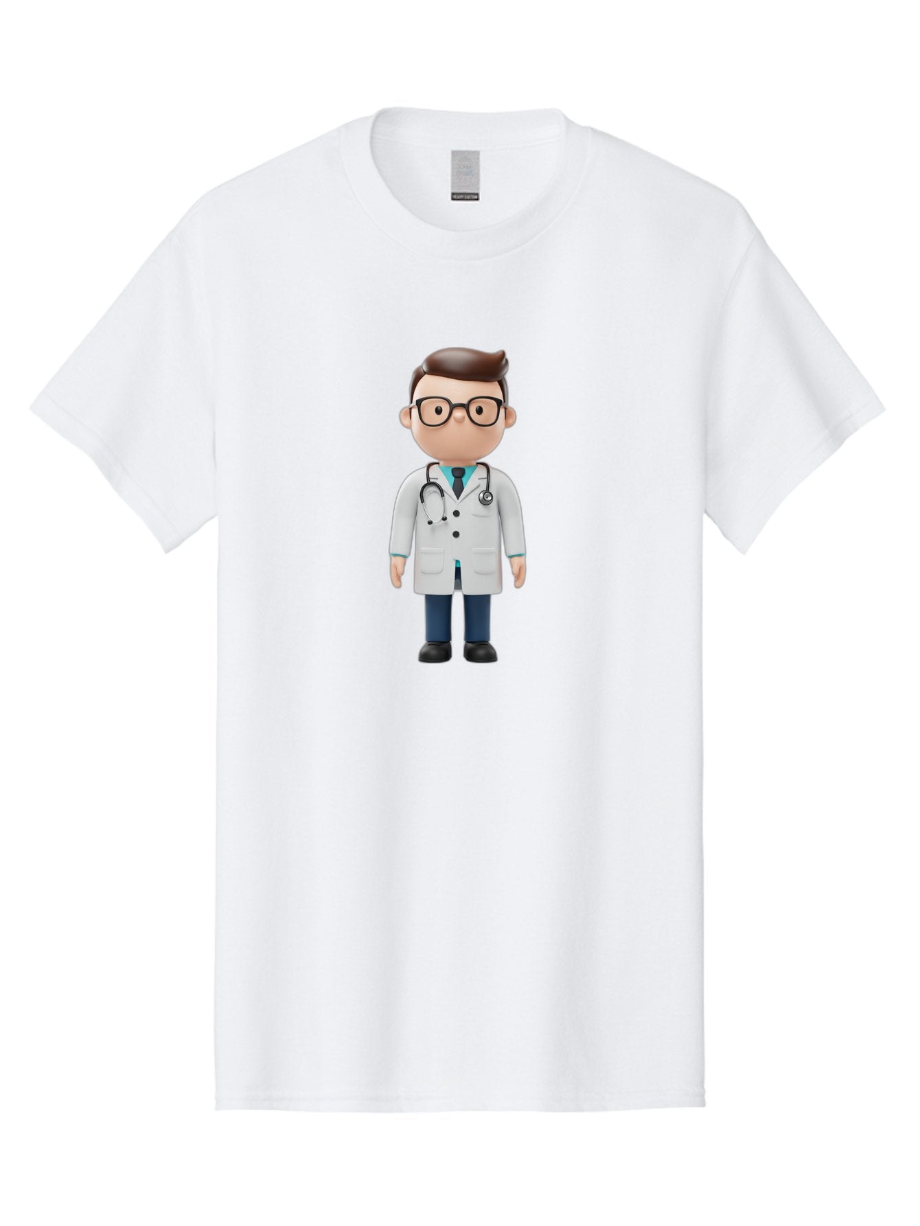 Doctor-Character Men'S Graphic Tee, 100% Cotton, Comfortable Casual Summer Wear, Machine Washable, Cartoon Doctor, Male Physician, Medical Professional, Doctor Character, Stethoscope Around Neck, White Lab Coat, Medical Attire, Baa472