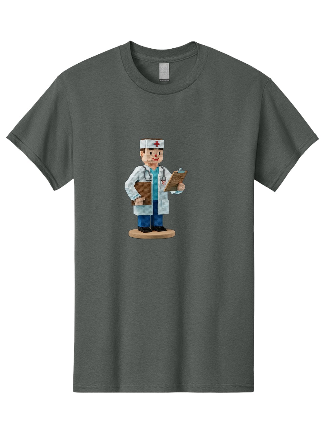 Doctor-Pixel-Art Men'S Graphic Tee, 100% Cotton, Comfortable Casual Summer Wear, Machine Washable, Pixel Art Doctor, Medical Professional, Healthcare Worker, White Coat, Stethoscope, Clipboard, Medical Records, Healthcare Services, Baa475 7