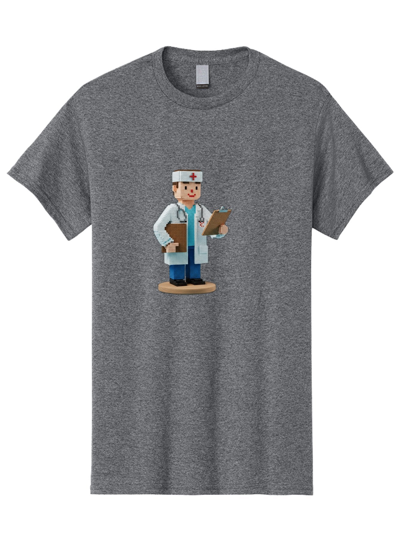 Doctor-Pixel-Art Men'S Graphic Tee, 100% Cotton, Comfortable Casual Summer Wear, Machine Washable, Pixel Art Doctor, Medical Professional, Healthcare Worker, White Coat, Stethoscope, Clipboard, Medical Records, Healthcare Services, Baa475
