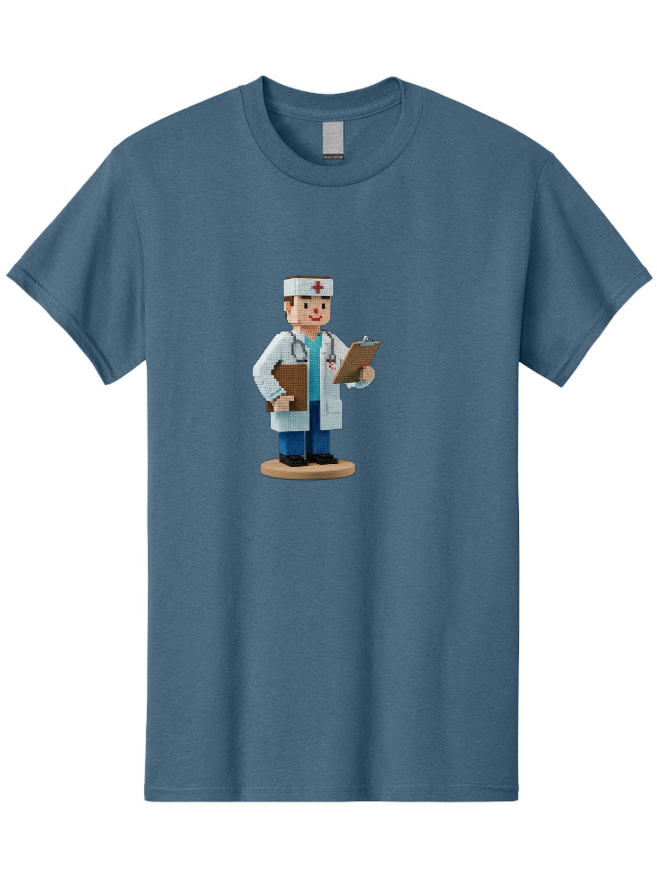 Doctor-Pixel-Art Men'S Graphic Tee, 100% Cotton, Comfortable Casual Summer Wear, Machine Washable, Pixel Art Doctor, Medical Professional, Healthcare Worker, White Coat, Stethoscope, Clipboard, Medical Records, Healthcare Services, Baa475 8