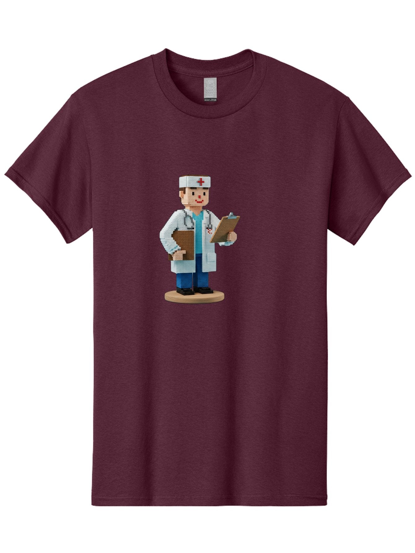 Doctor-Pixel-Art Men'S Graphic Tee, 100% Cotton, Comfortable Casual Summer Wear, Machine Washable, Pixel Art Doctor, Medical Professional, Healthcare Worker, White Coat, Stethoscope, Clipboard, Medical Records, Healthcare Services, Baa475 5