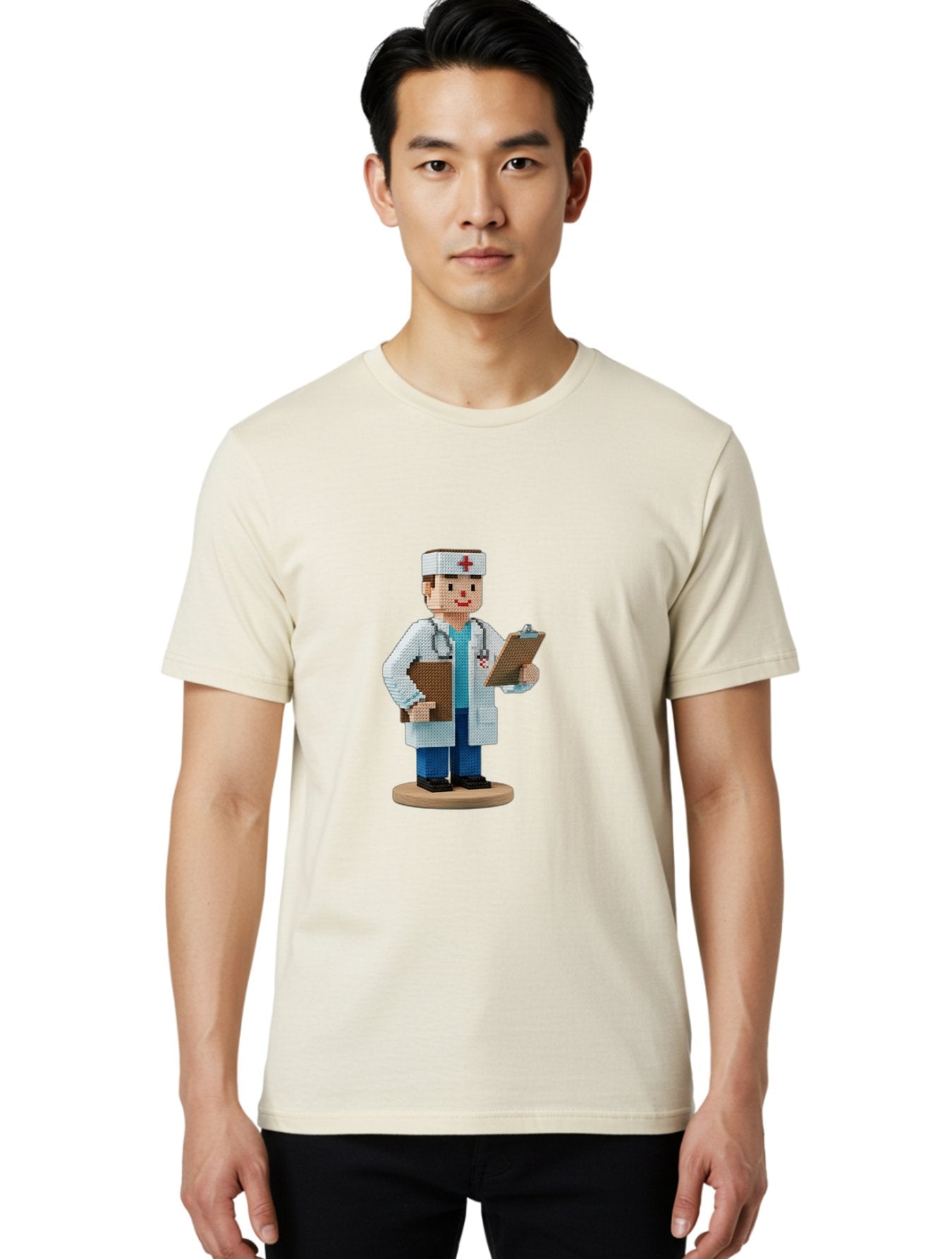 Doctor-Pixel-Art Men'S Graphic Tee, 100% Cotton, Comfortable Casual Summer Wear, Machine Washable, Pixel Art Doctor, Medical Professional, Healthcare Worker, White Coat, Stethoscope, Clipboard, Medical Records, Healthcare Services, Baa475 29