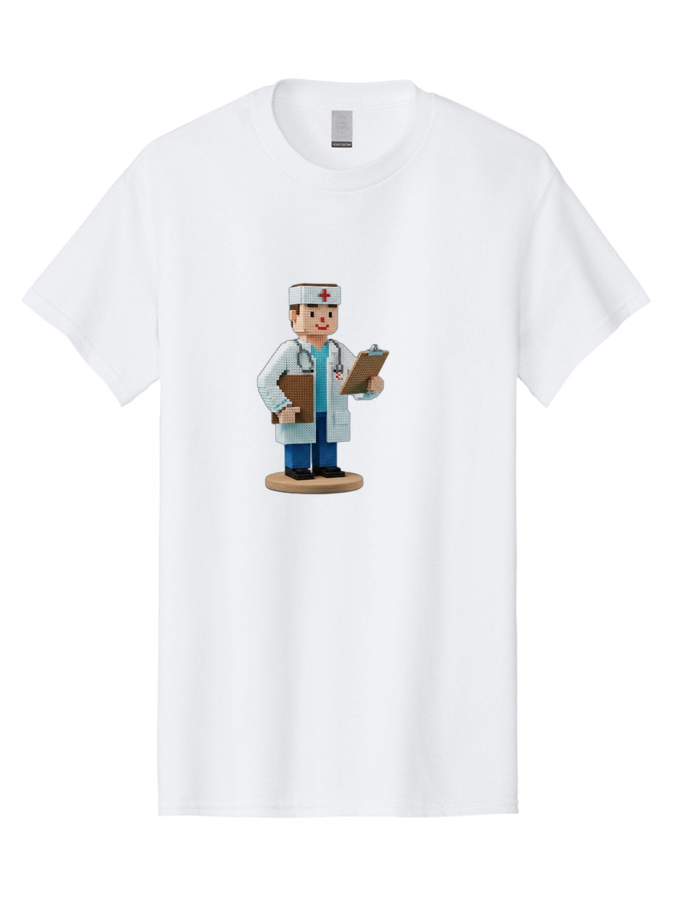 Doctor-Pixel-Art Men'S Graphic Tee, 100% Cotton, Comfortable Casual Summer Wear, Machine Washable, Pixel Art Doctor, Medical Professional, Healthcare Worker, White Coat, Stethoscope, Clipboard, Medical Records, Healthcare Services, Baa475 13
