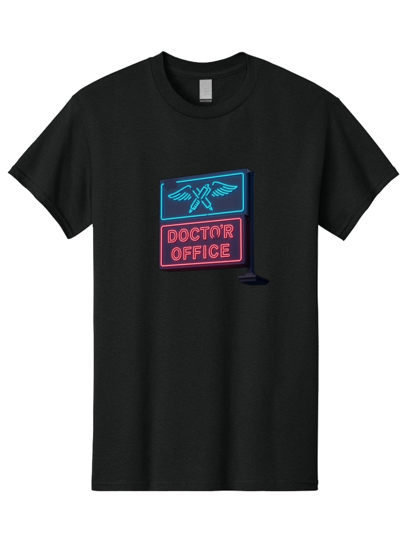 Doctor-S-Office-Neon-Sign Men'S Graphic Tee, 100% Cotton, Comfortable Casual Summer Wear, Machine Washable, Neon Sign, Doctor'S Office Sign, Medical Symbol, Crossed Syringes, Winged Design, Clinic Signage, Medical Office Decor, Baa481 15