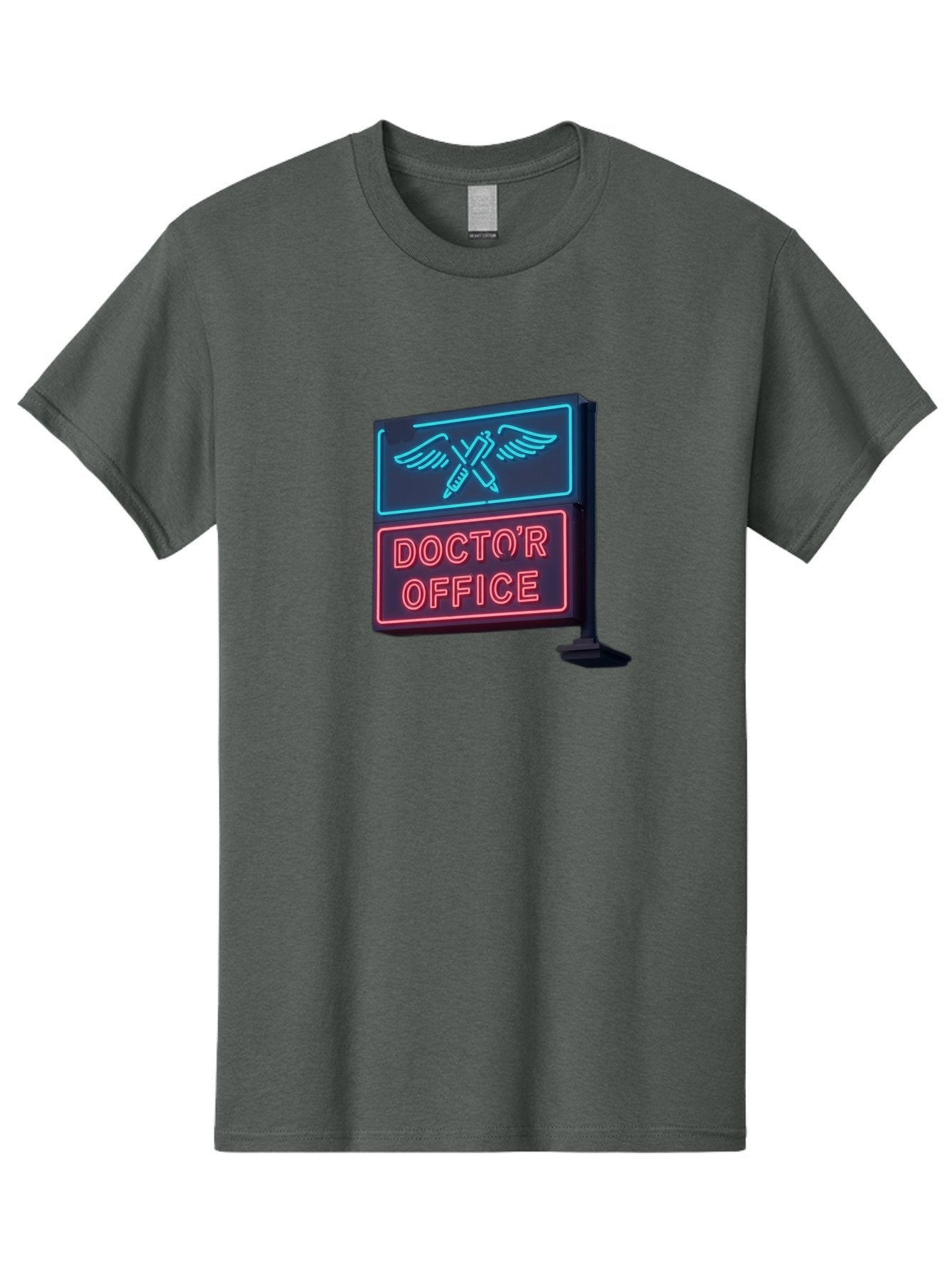 Doctor-S-Office-Neon-Sign Men'S Graphic Tee, 100% Cotton, Comfortable Casual Summer Wear, Machine Washable, Neon Sign, Doctor'S Office Sign, Medical Symbol, Crossed Syringes, Winged Design, Clinic Signage, Medical Office Decor, Baa481 8