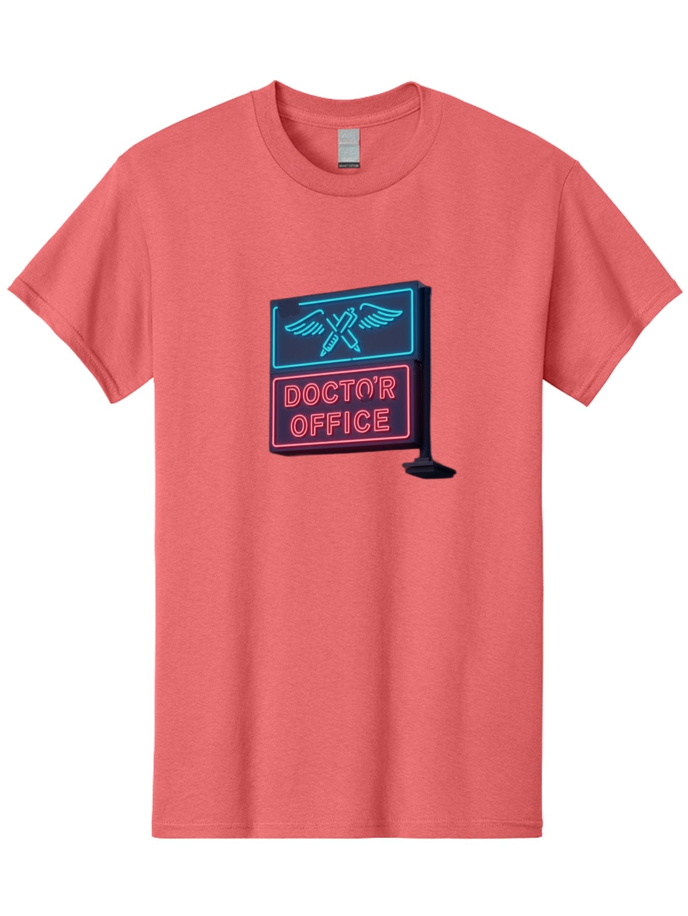 Doctor-S-Office-Neon-Sign Men'S Graphic Tee, 100% Cotton, Comfortable Casual Summer Wear, Machine Washable, Neon Sign, Doctor'S Office Sign, Medical Symbol, Crossed Syringes, Winged Design, Clinic Signage, Medical Office Decor, Baa481 4