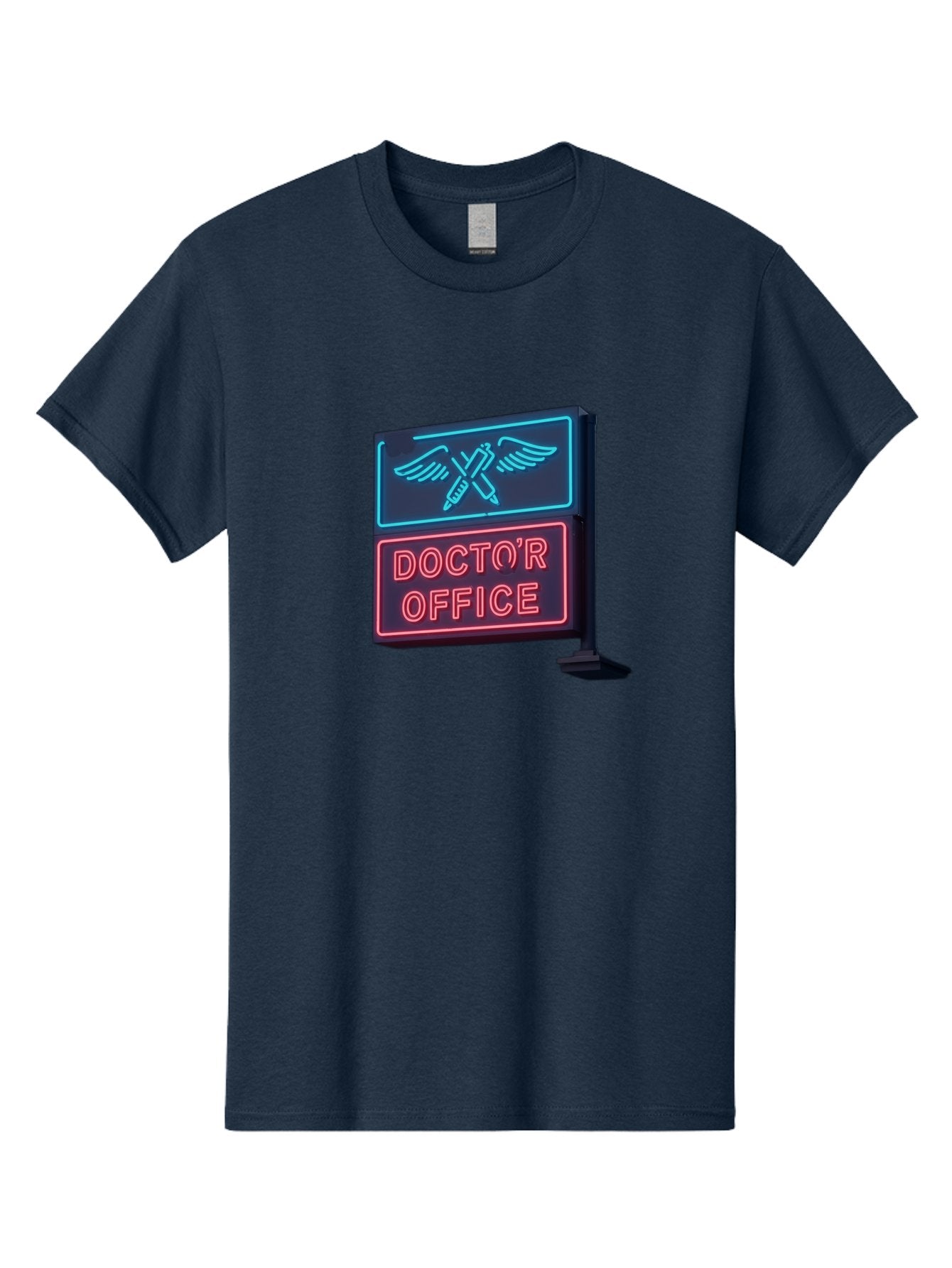 Doctor-S-Office-Neon-Sign Men'S Graphic Tee, 100% Cotton, Comfortable Casual Summer Wear, Machine Washable, Neon Sign, Doctor'S Office Sign, Medical Symbol, Crossed Syringes, Winged Design, Clinic Signage, Medical Office Decor, Baa481 3