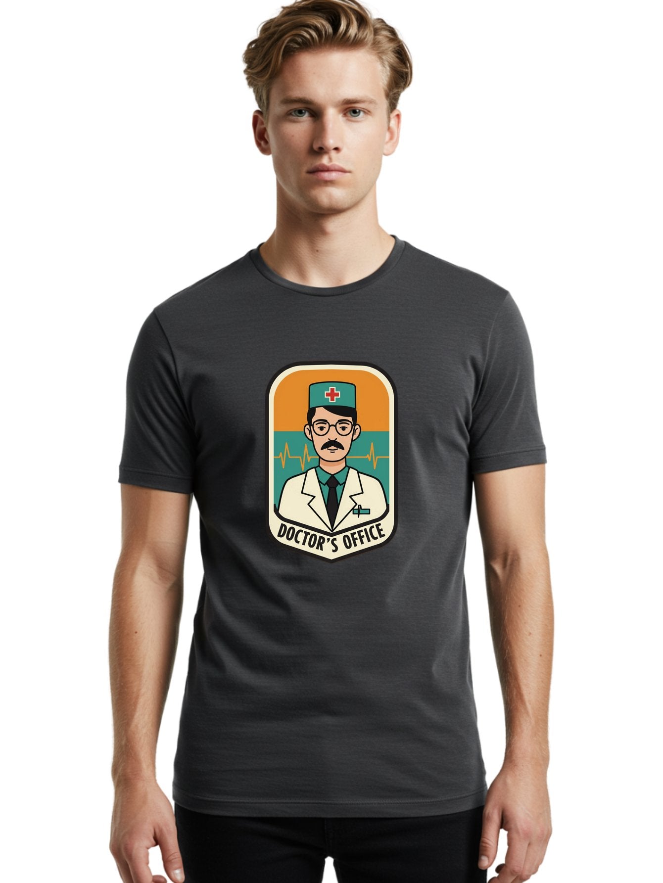 Doctor-S-Office Men'S Graphic Tee, 100% Cotton, Comfortable Casual Summer Wear, Machine Washable, Male Doctor, Medical Professional, Doctor'S Office, Healthcare Services, Medical Checkup, Health Monitoring, Ecg Reading, Medical Staff, Baa482 21