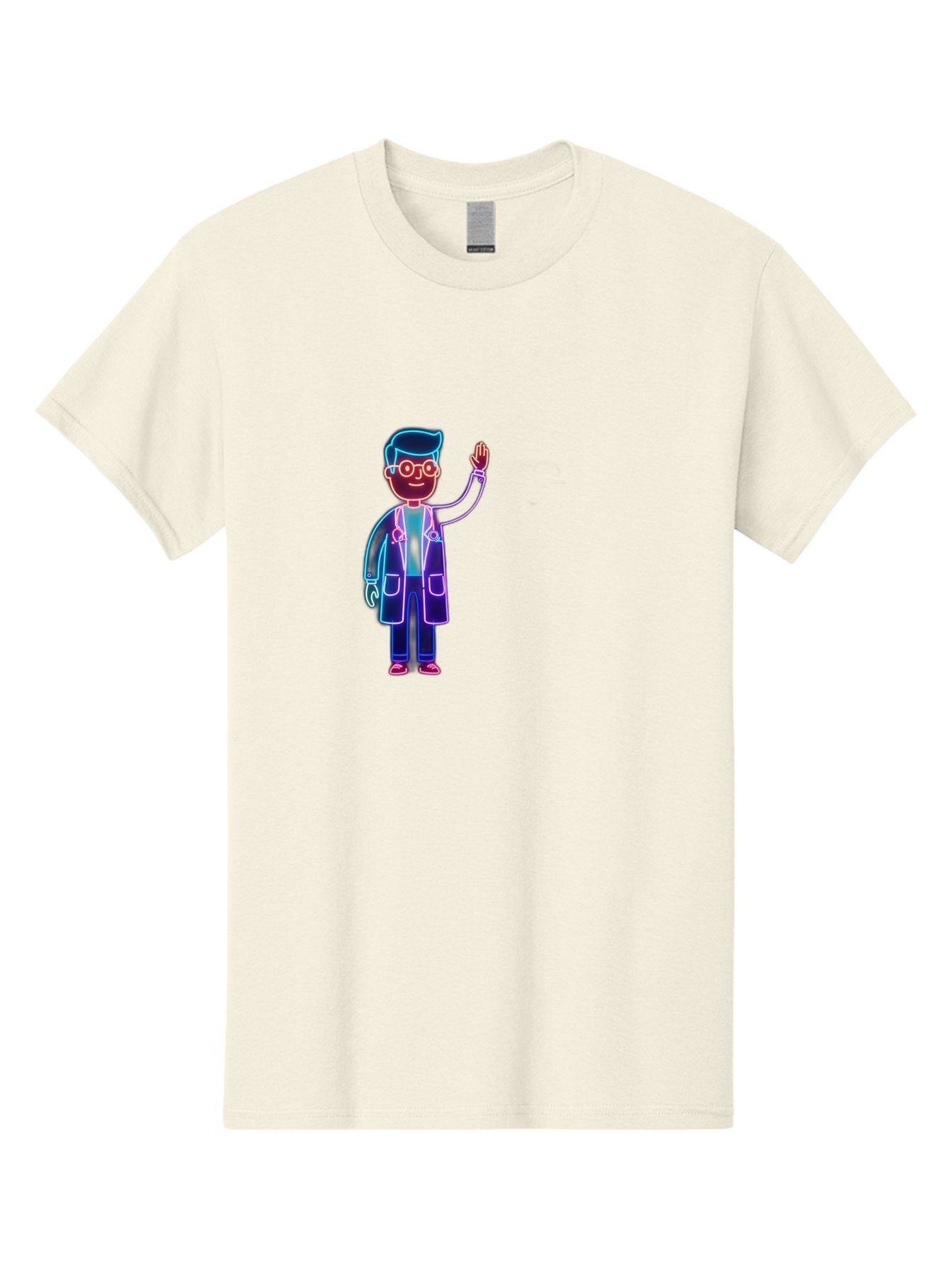 Doctor-Wave Men'S Graphic Tee, 100% Cotton, Comfortable Casual Summer Wear, Machine Washable, Cartoon Doctor, Medical Professional, Waving Gesture, Stethoscope, White Coat, Friendly Demeanor, Healthcare Worker, Medical Illustration, Baa483 13