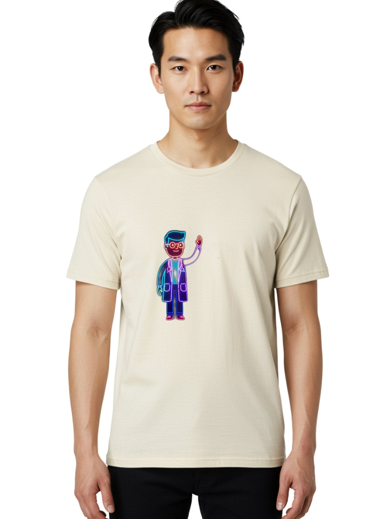 Doctor-Wave Men'S Graphic Tee, 100% Cotton, Comfortable Casual Summer Wear, Machine Washable, Cartoon Doctor, Medical Professional, Waving Gesture, Stethoscope, White Coat, Friendly Demeanor, Healthcare Worker, Medical Illustration, Baa483 20