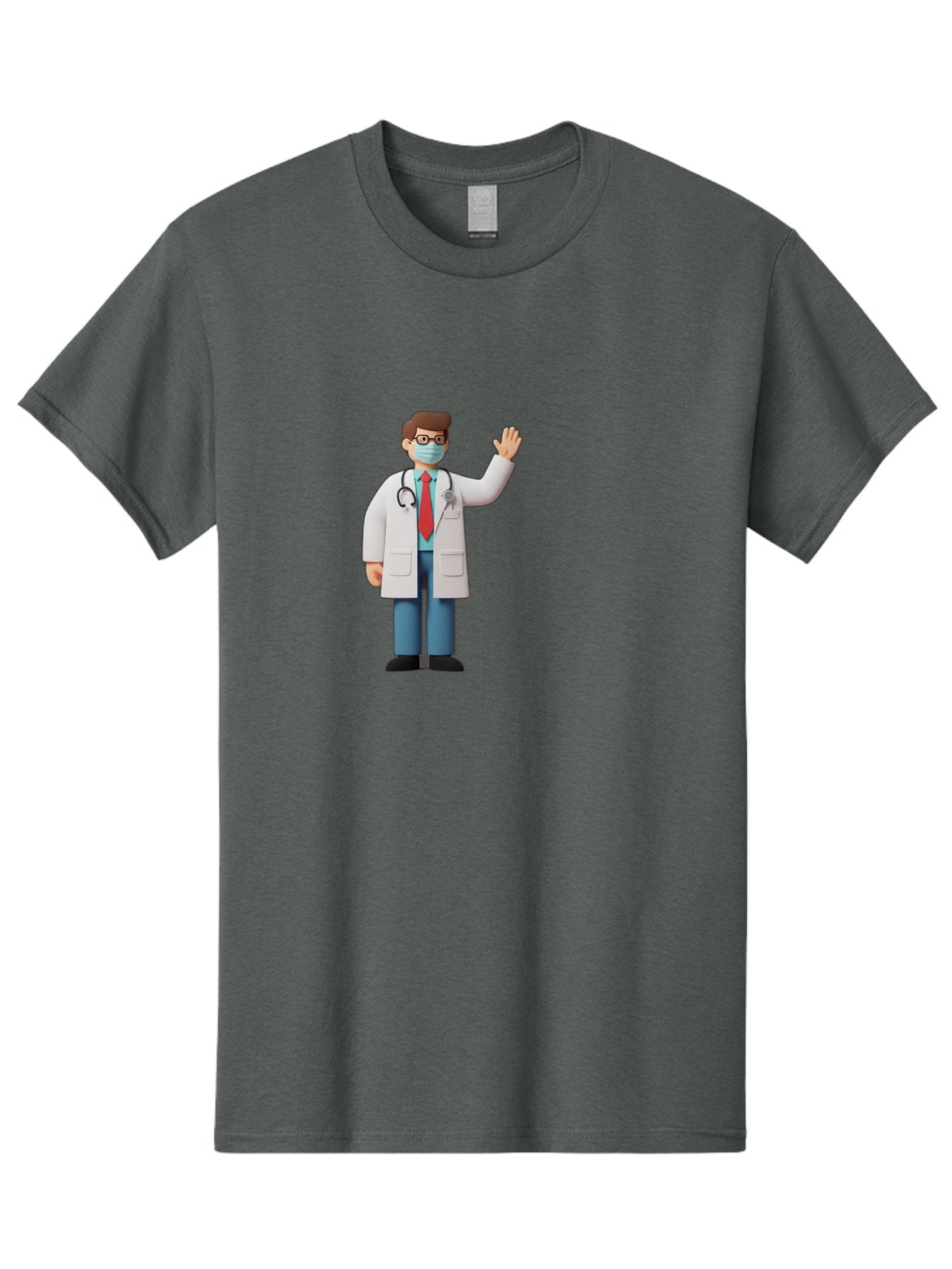 Doctor-Waving-3 Men'S Graphic Tee, 100% Cotton, Comfortable Casual Summer Wear, Machine Washable, Doctor Wearing A Mask, Waving Hand, Medical Professional, Healthcare Worker, Stethoscope Around Neck, Friendly Gesture, Cartoon Style, Baa486 11